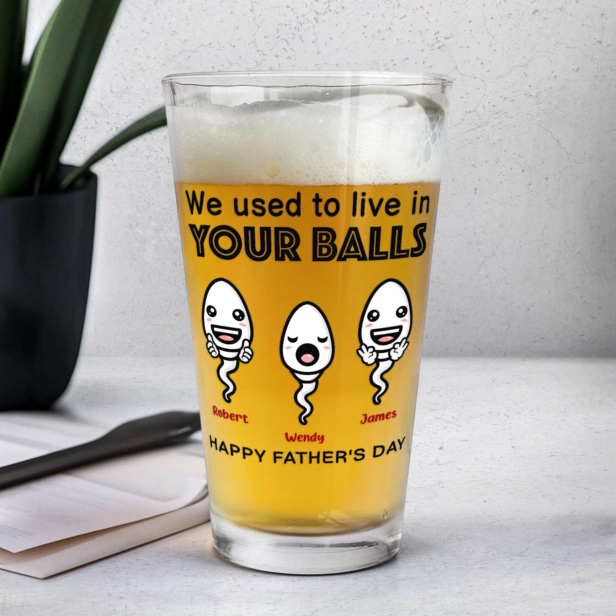 We Used To Live In Your Balls - Personalized Beer Glass - Image 4