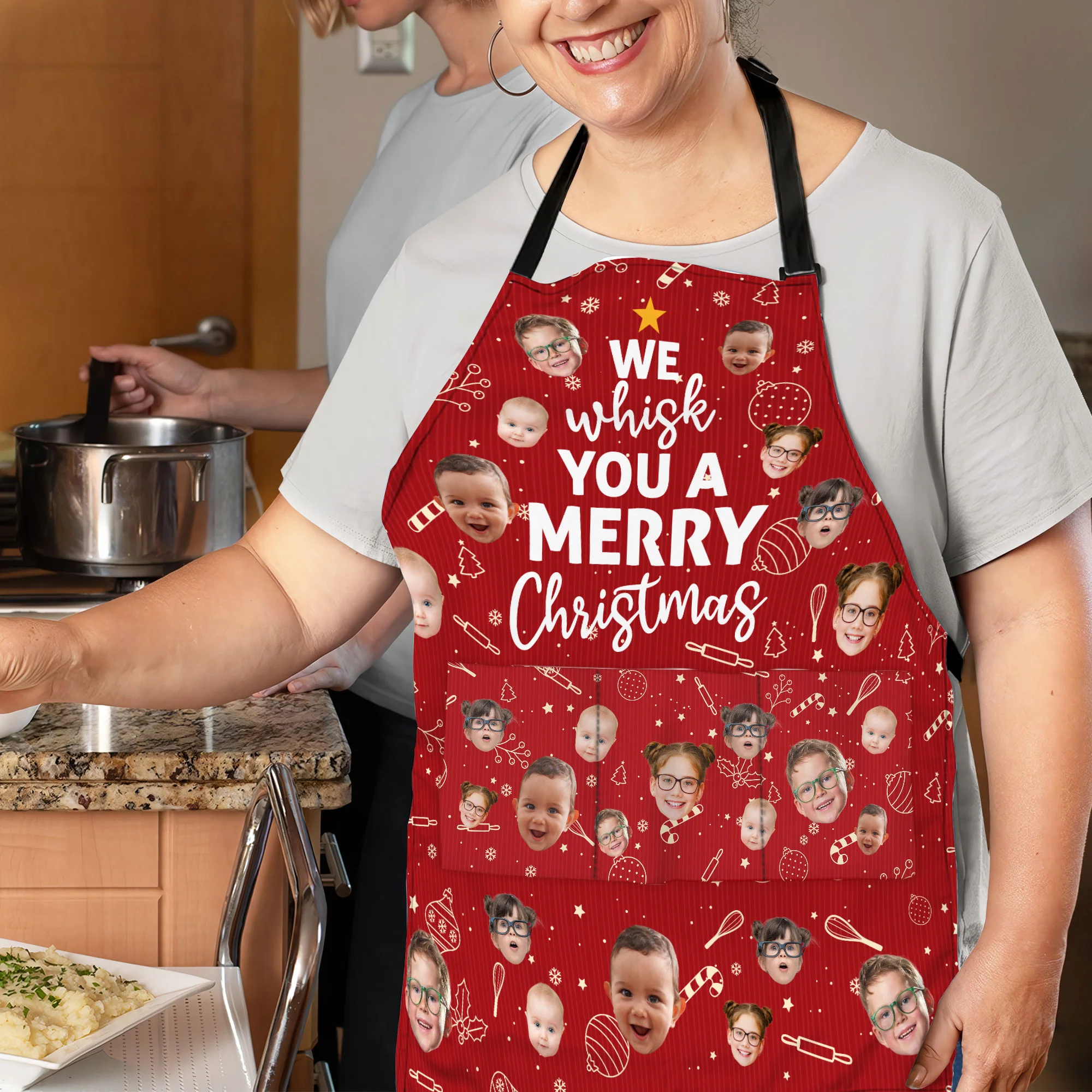 We Whisk You A Merry Christmas - Personalized Photo Apron With Pocket - Image 4