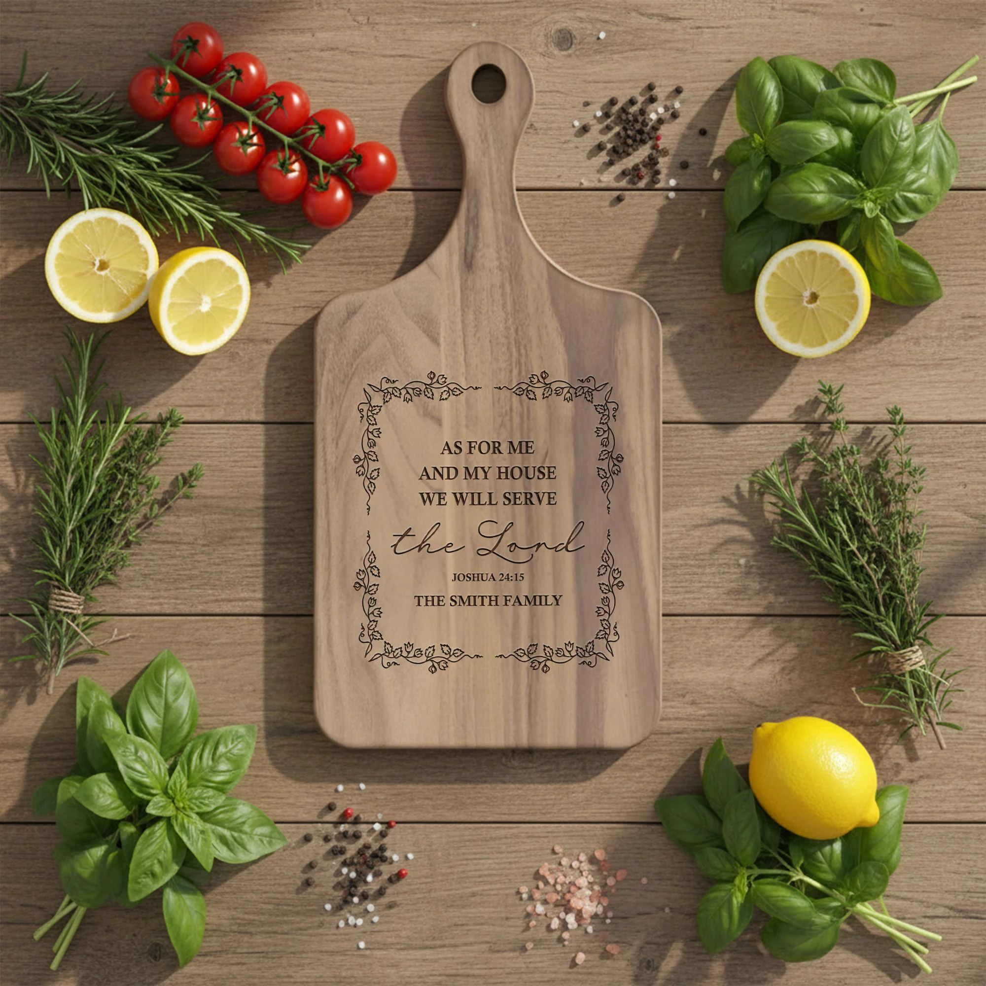 We Will Serve The Lord - Joshua 24:15 - Personalized Paddle Cutting Board - Image 3