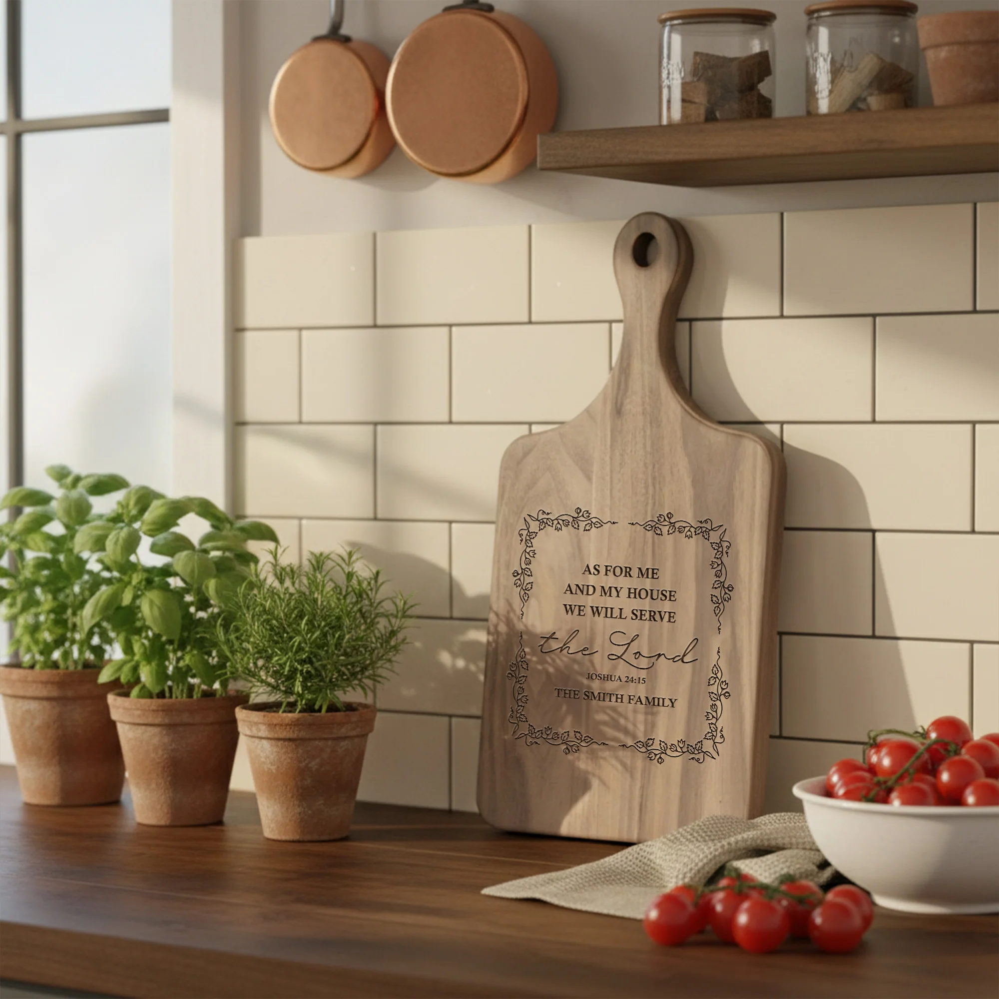 We Will Serve The Lord - Joshua 24:15 - Personalized Paddle Cutting Board - Image 4