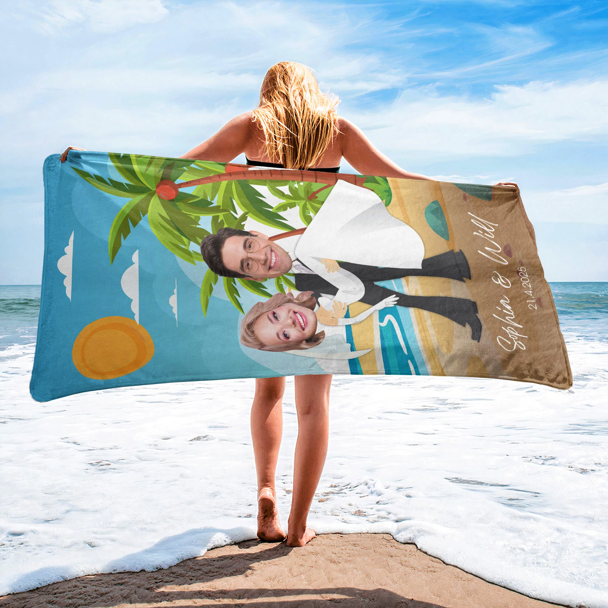 Wedding Couple, Honey Moon - Personalized Photo Quick-Dry Beach Towel - Image 4