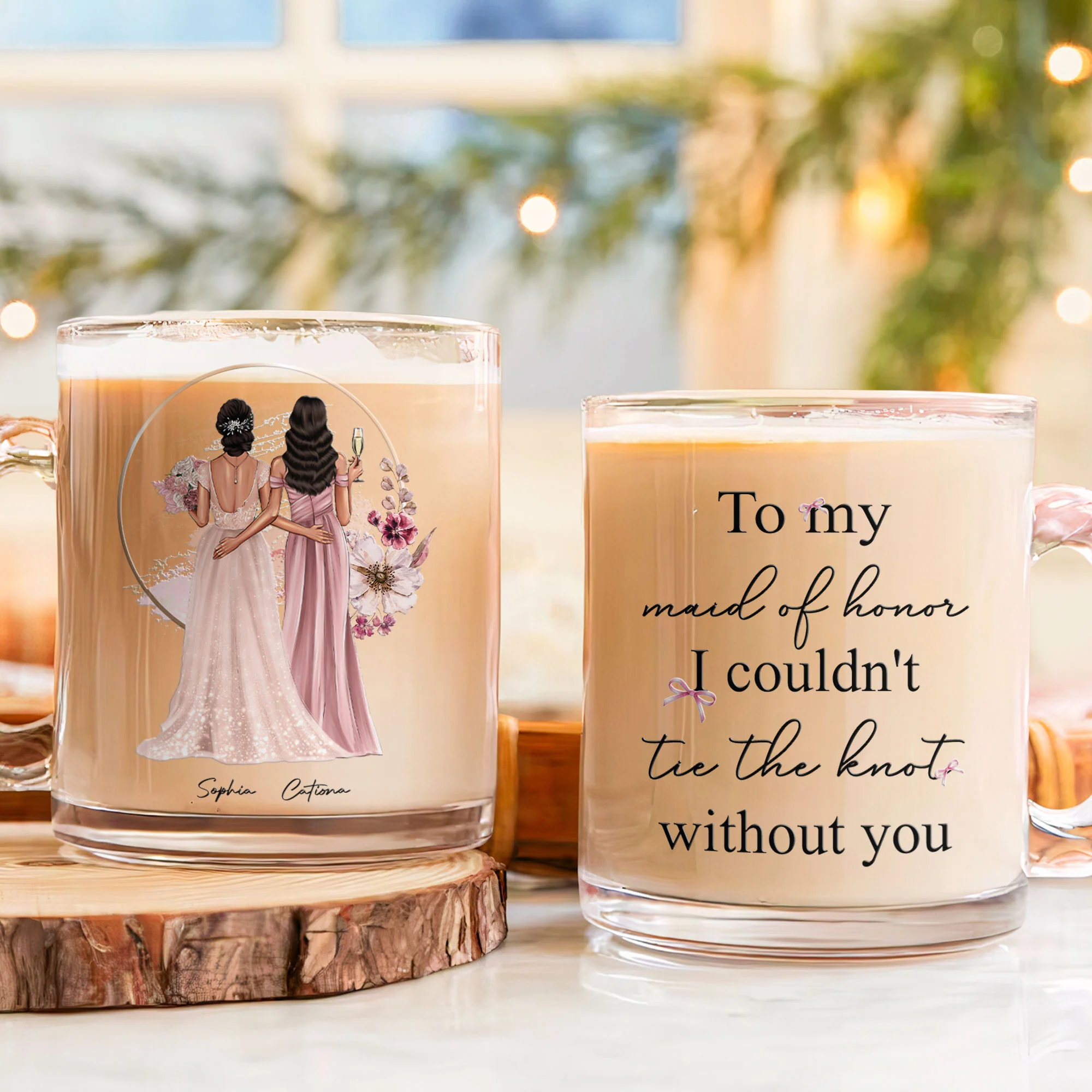 Wedding Gift For Bridesmaid I Couldn't Tie The Knot - Personalized Glass Mug - Image 2