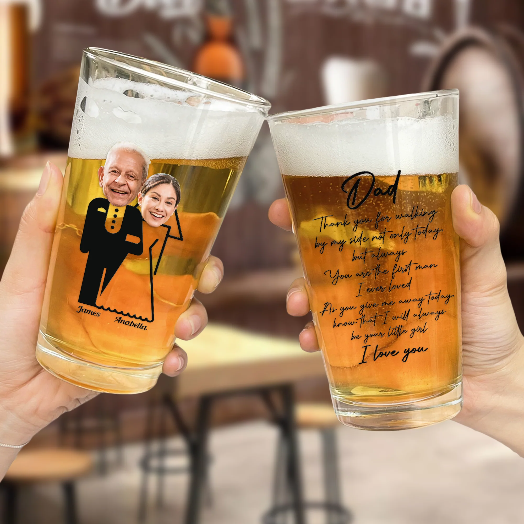 Wedding Gift For Dad Thank You For Walking By My Side - Personalized Photo Beer Glass - Image 2
