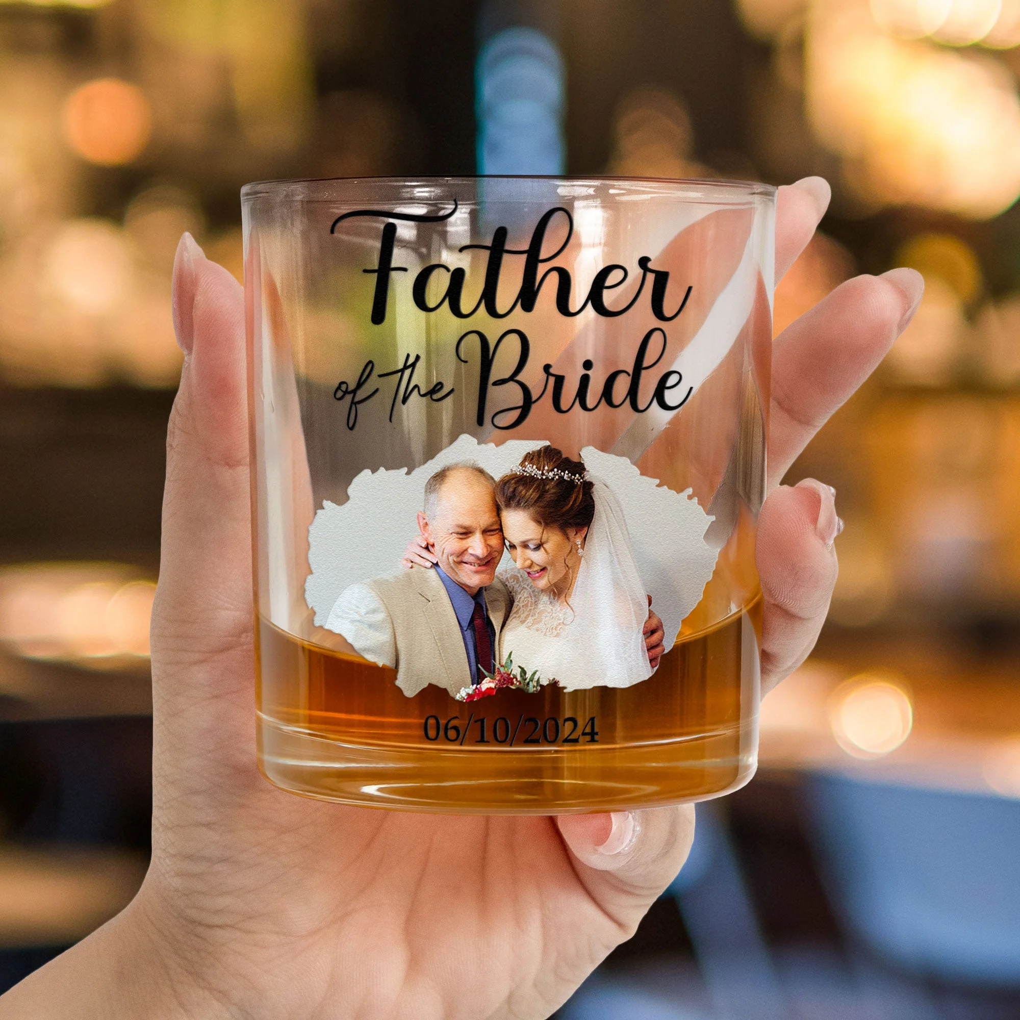 Wedding Gift For Father Of The Bride - Personalized Photo Whiskey Glass - Image 2