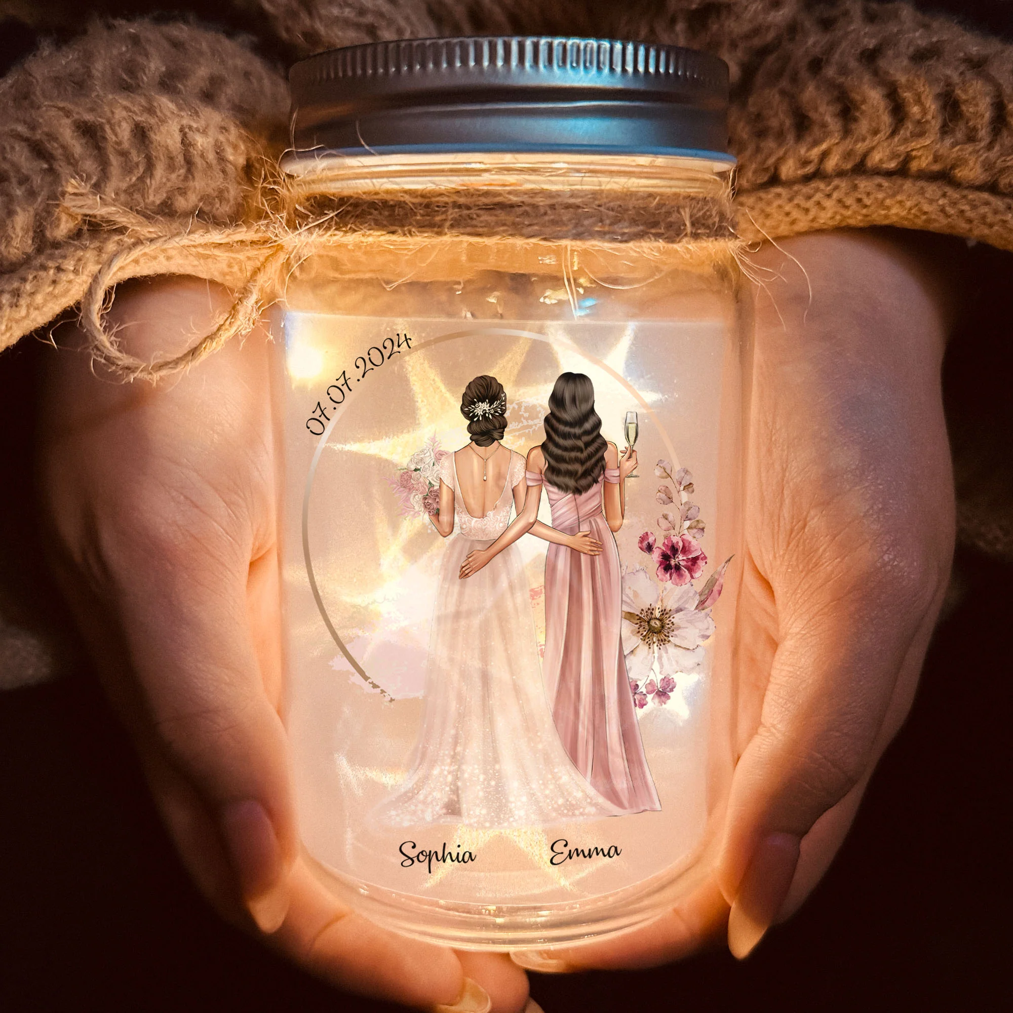 Wedding Gift Thanks For Being My Bridesmaid - Personalized Mason Jar Light - Image 2