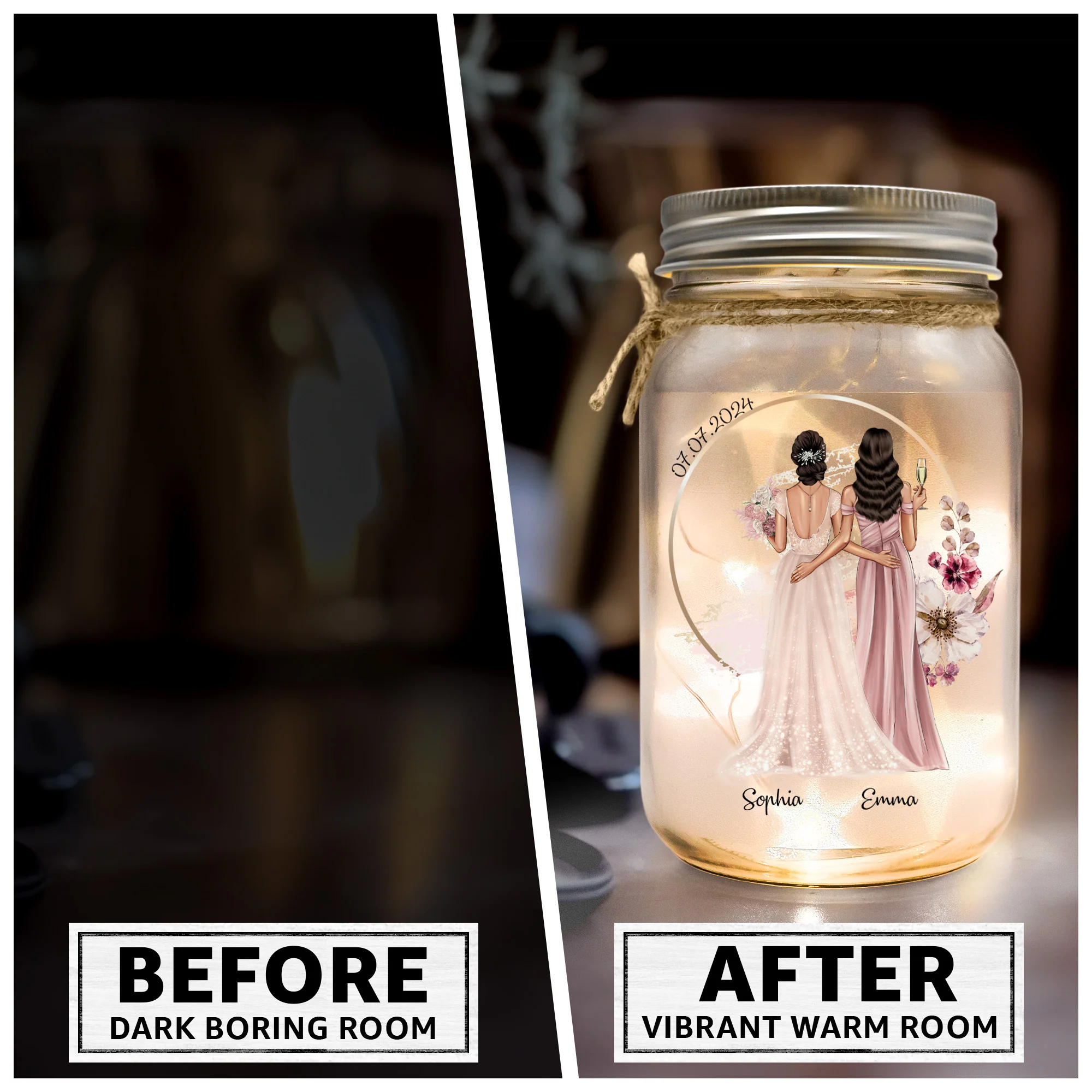 Wedding Gift Thanks For Being My Bridesmaid - Personalized Mason Jar Light - Image 4