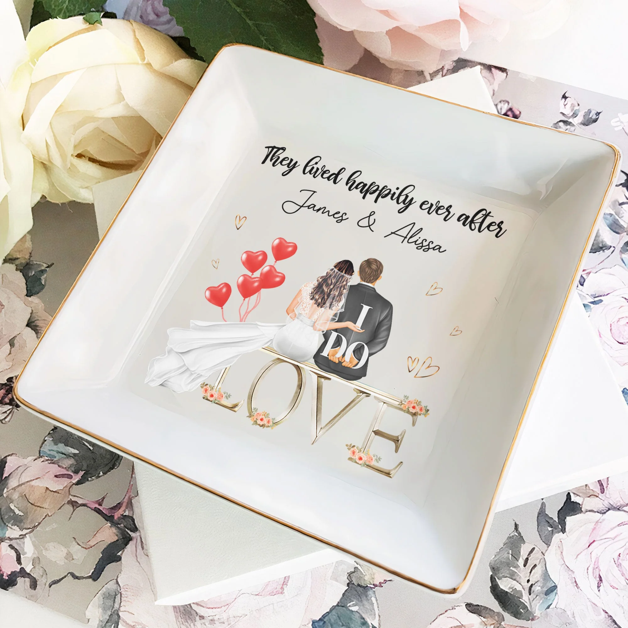 Wedding Gift They Lived Happily Ever After - Personalized Jewelry Dish - Image 2