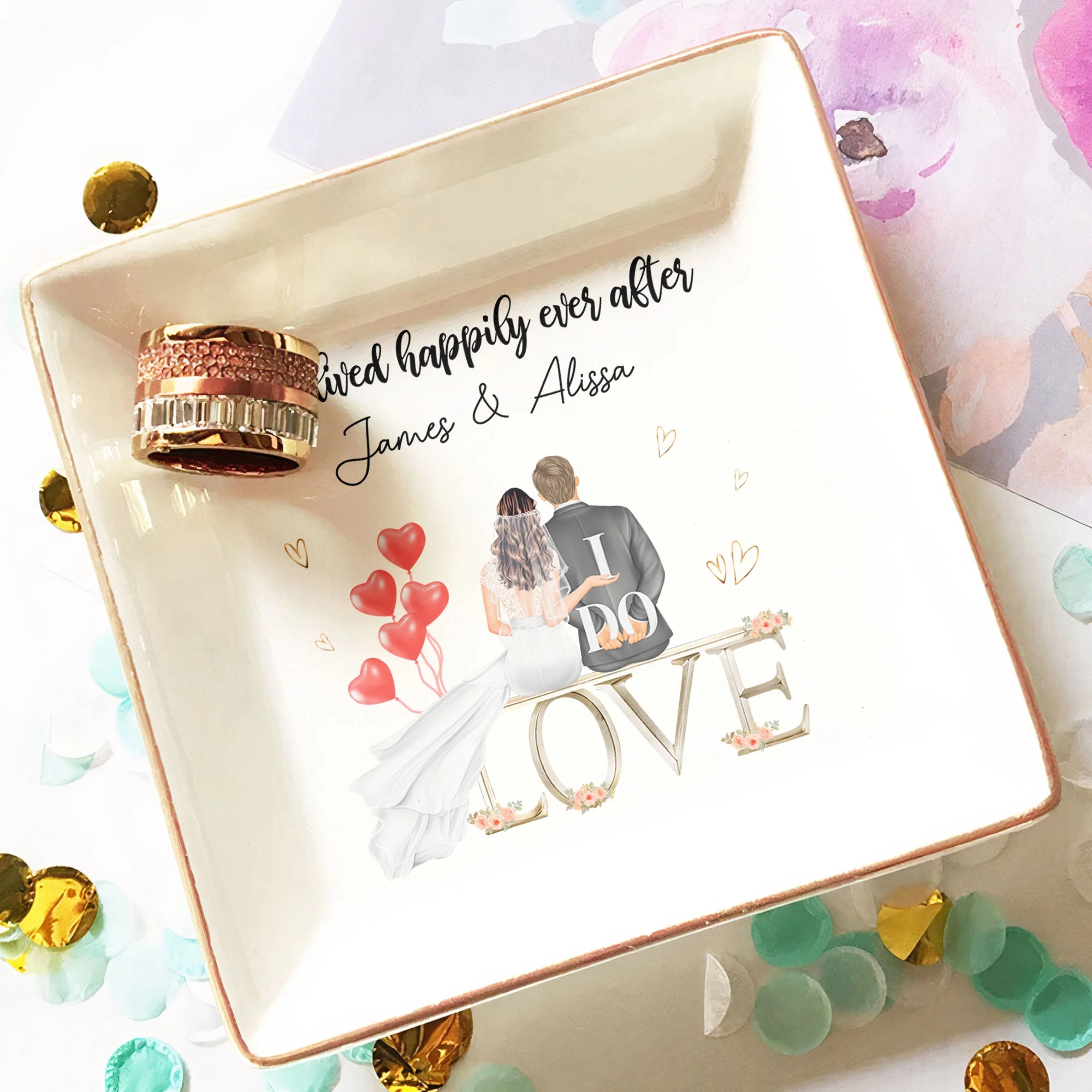 Wedding Gift They Lived Happily Ever After - Personalized Jewelry Dish - Image 3