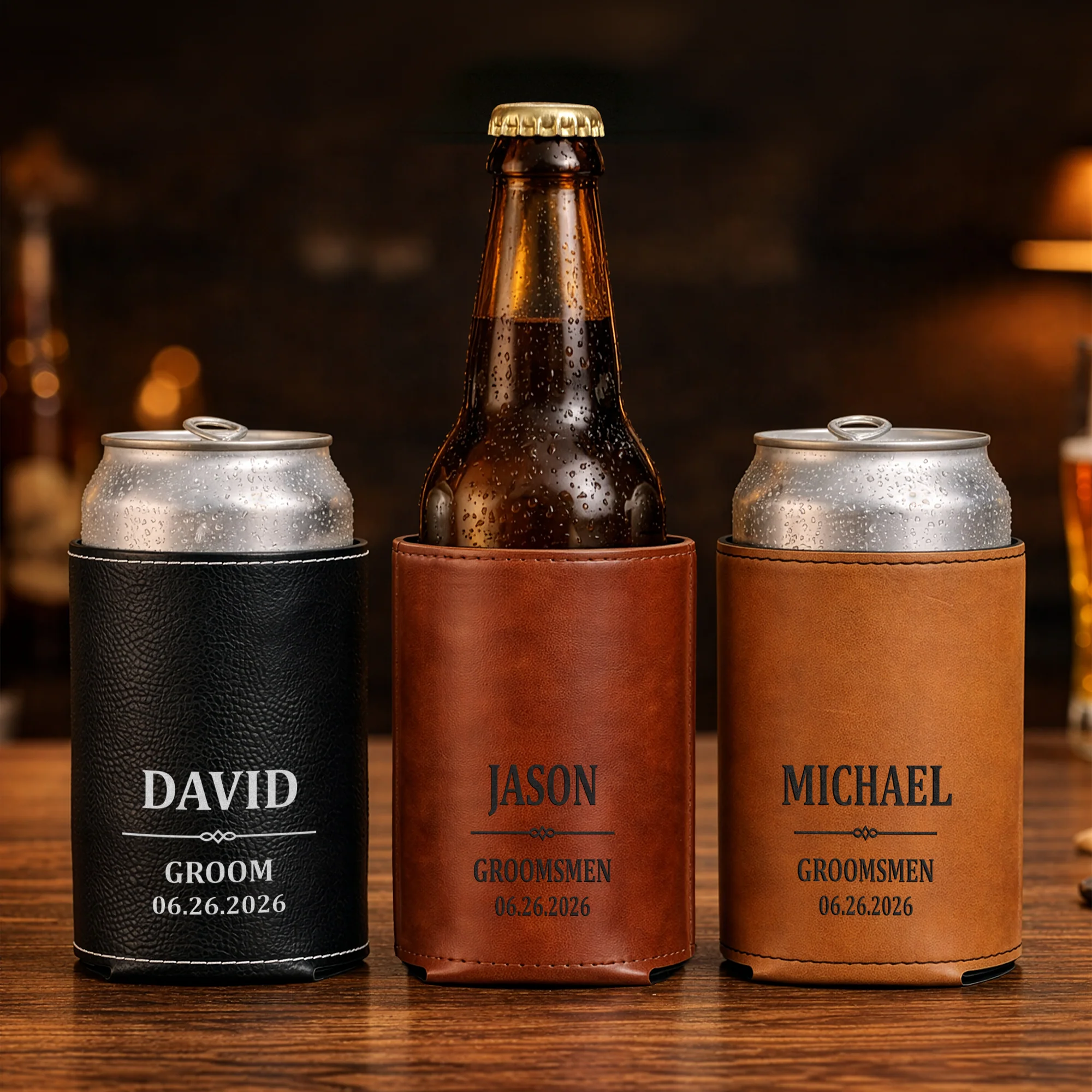 Wedding Party Gift Wedding Favors Engraved Name & Date - Personalized Can Cooler - Image 2