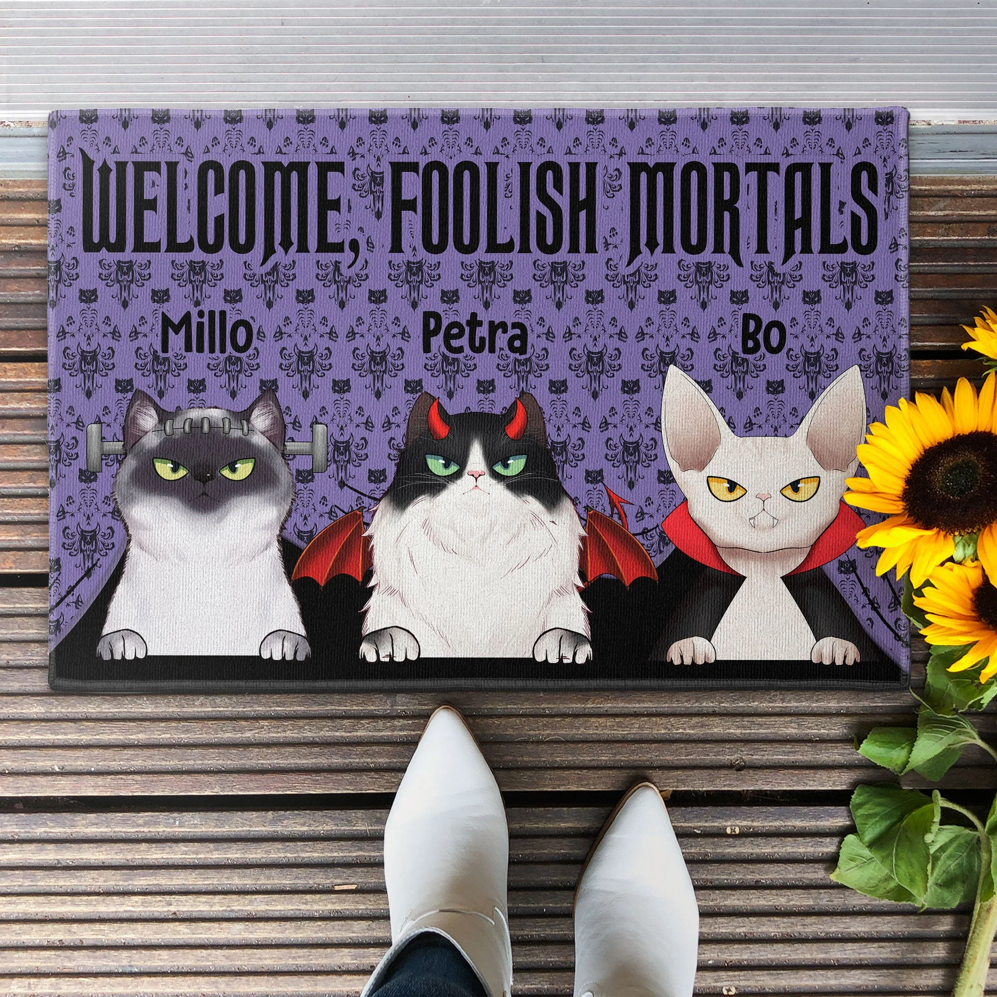 Welcome Foolish Mortals Cat - Personalized Doormat - Image 3