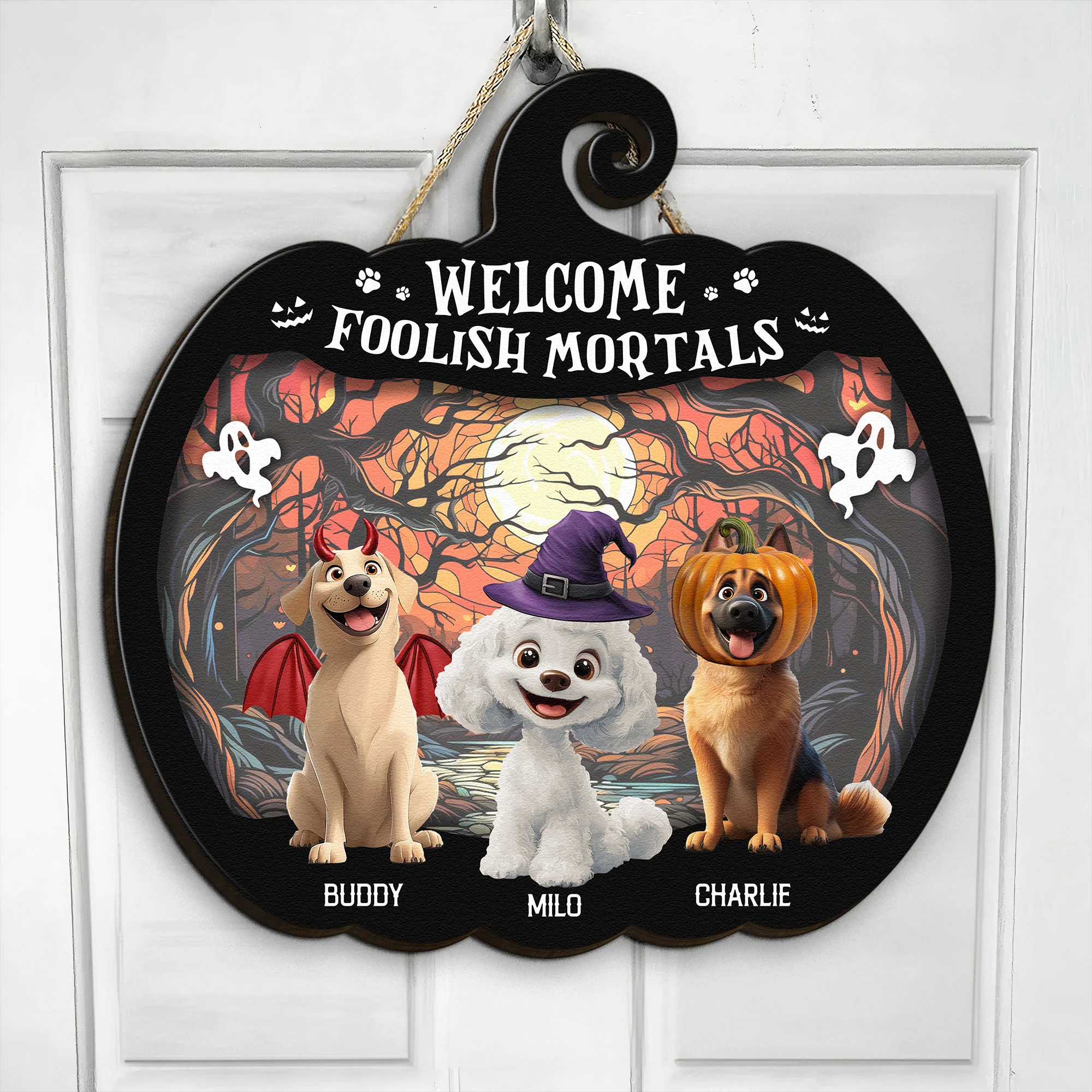 Welcome Foolish Mortals - Personalized Wood Sign - Image 2