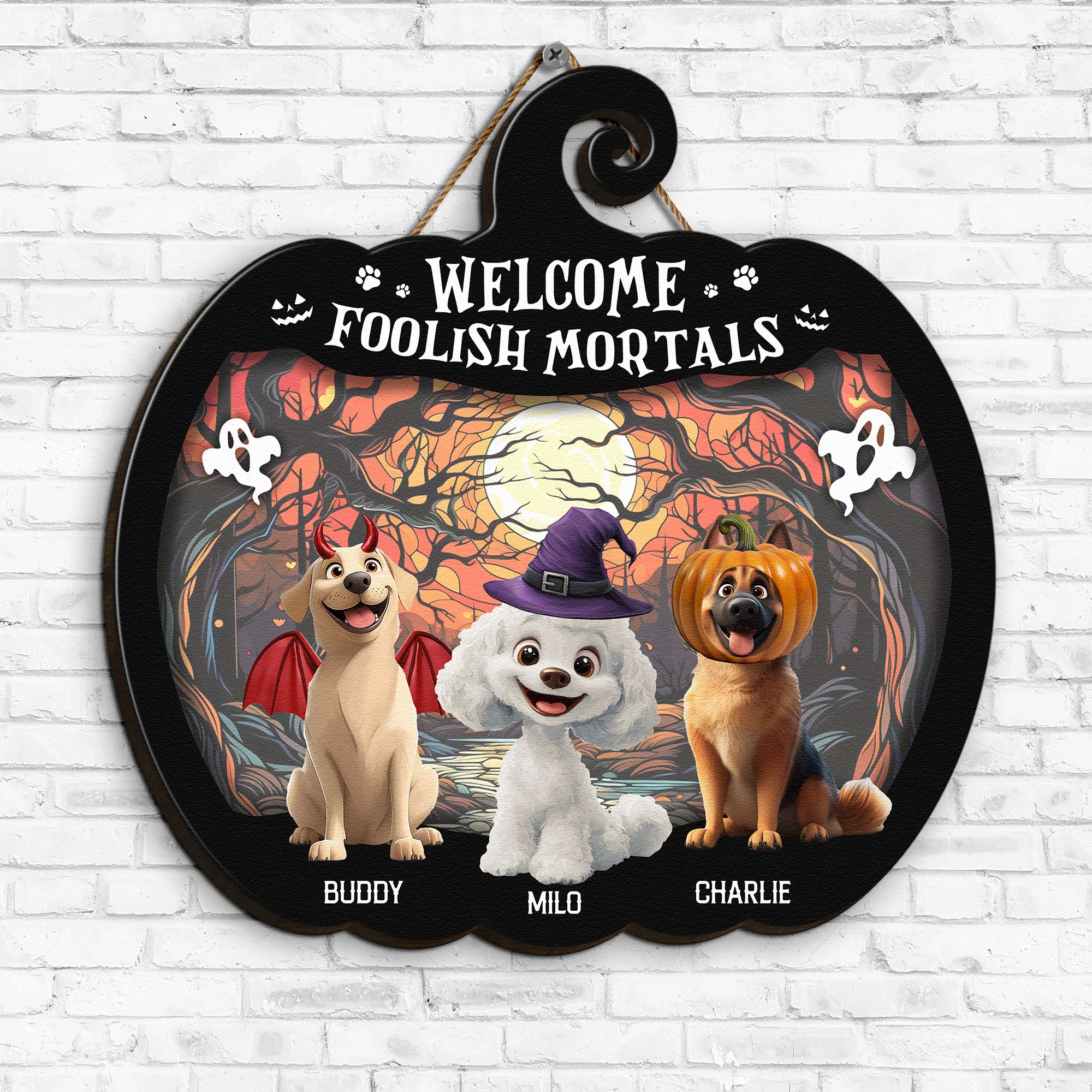 Welcome Foolish Mortals - Personalized Wood Sign - Image 3