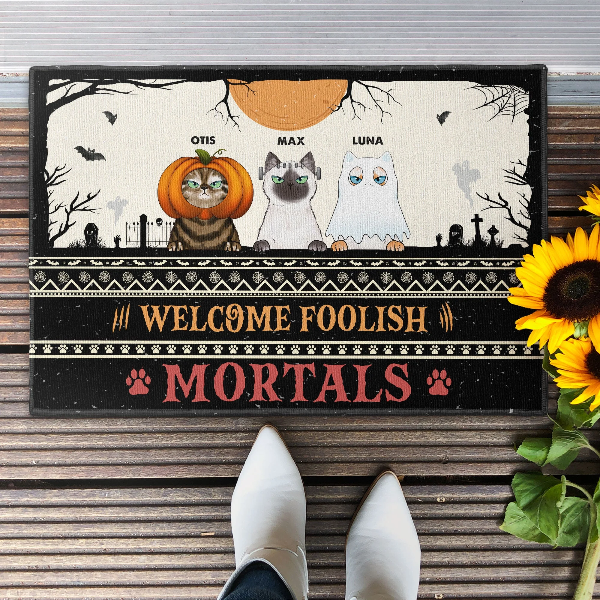 Welcome Foolish Mortals Ver 2 - Personalized Doormat - Cat Doormat - Halloween Gift For Cat Lovers - Image 2