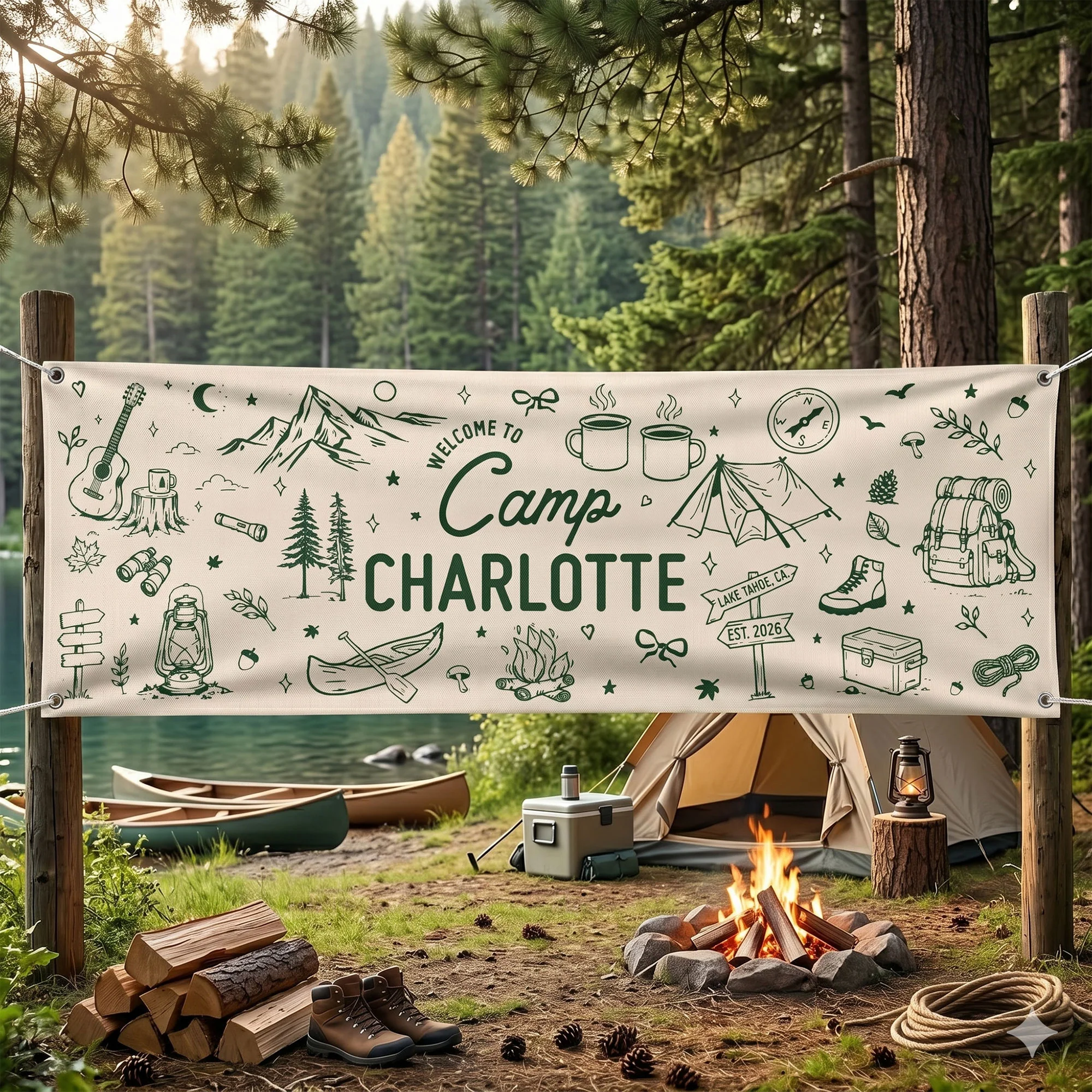 Welcome To Camp, Camping Party, Camp Bachelorette, Party Trip - Personalized Banner - Image 4