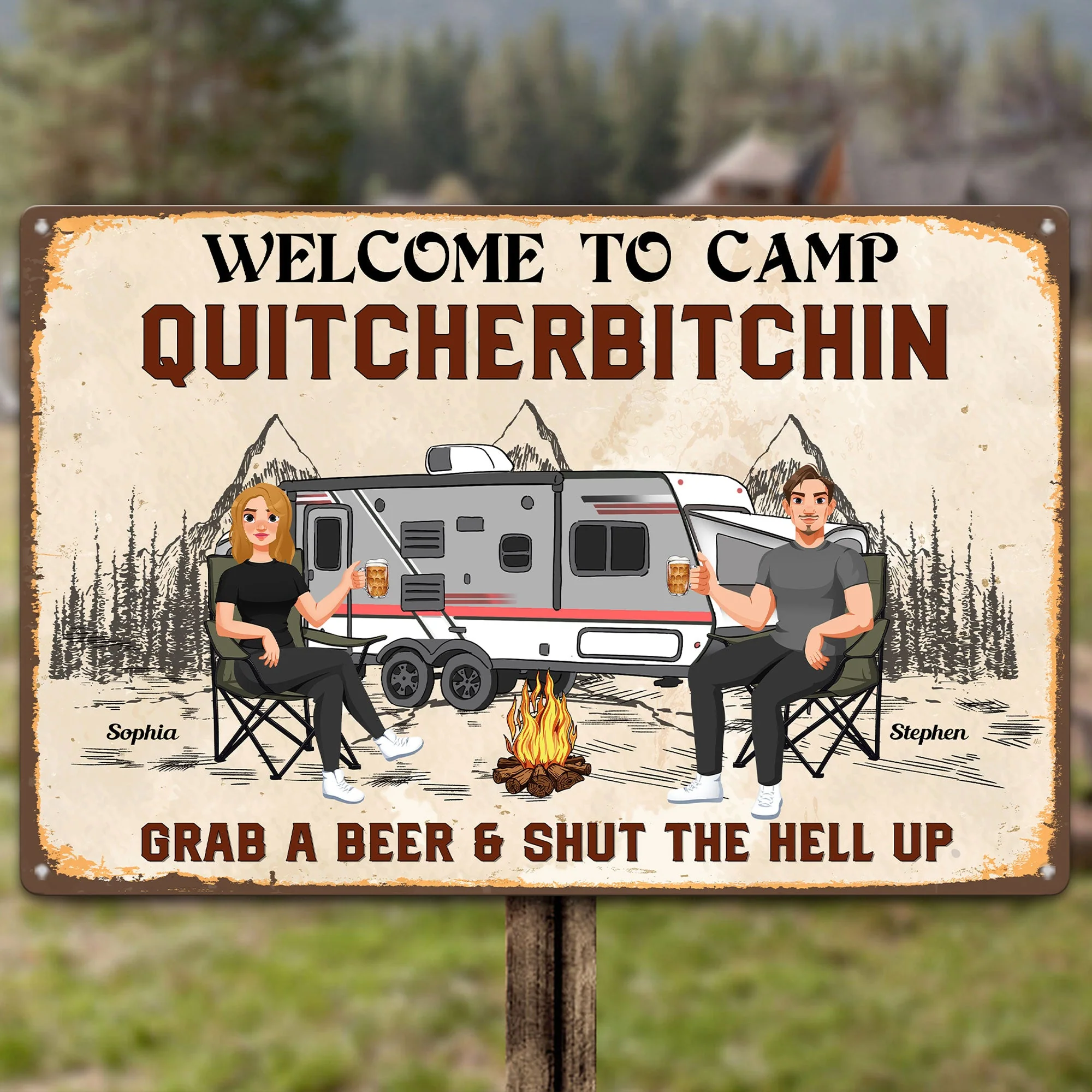 Welcome To Camp, Quitcherbitchin - Personalized Metal Sign - Image 2