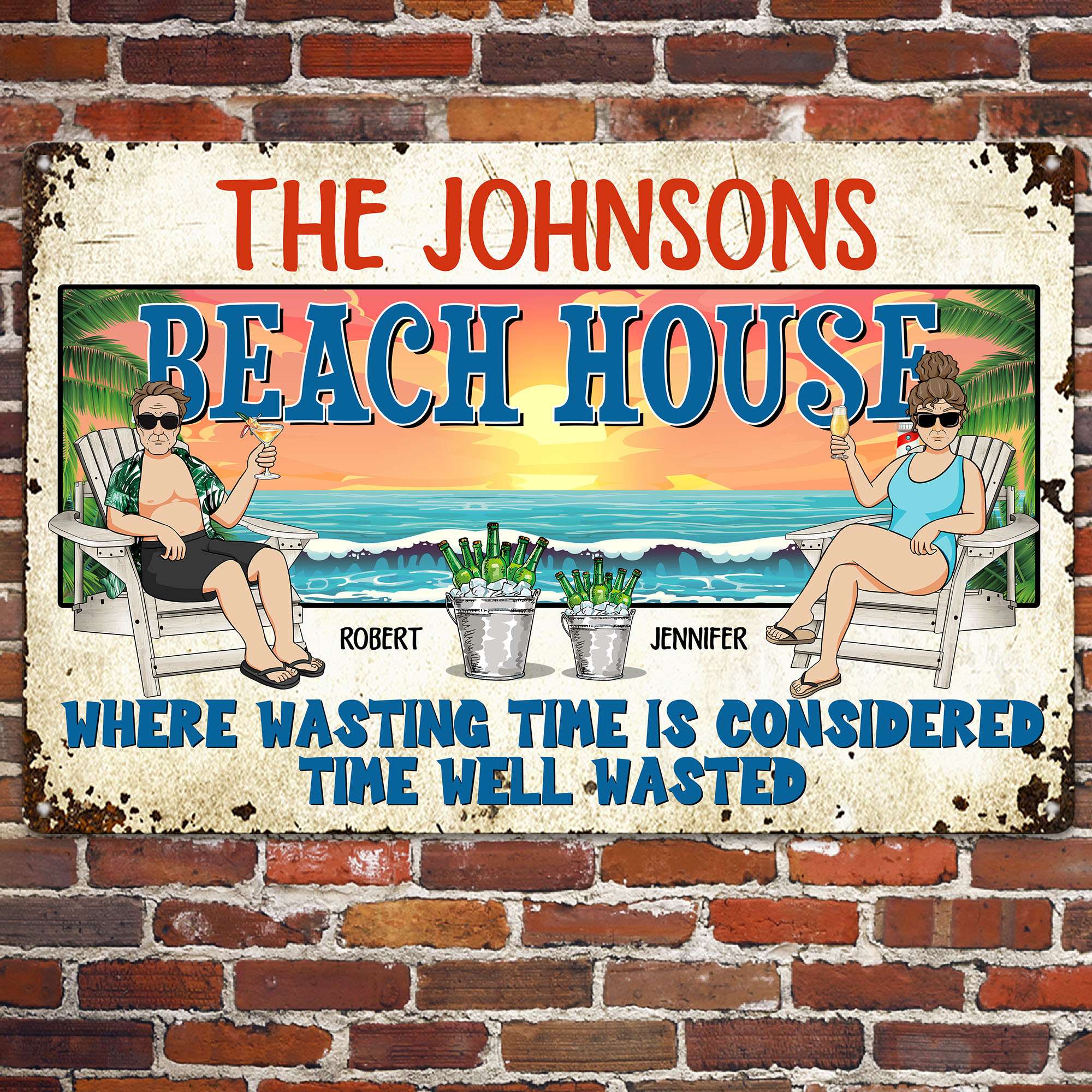 Welcome To Our Beach House - Personalized Metal Sign - Image 3