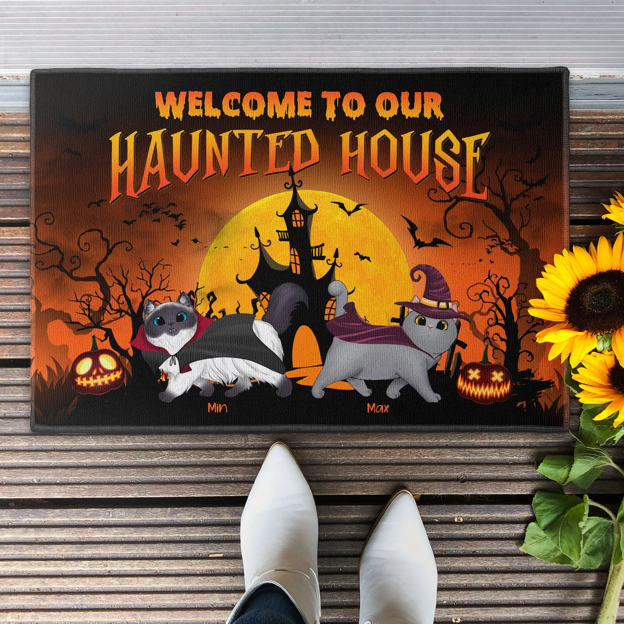 Welcome To Our Haunted House - Personalized Doormat - Halloween Gift For Cat Mom, Cat Lovers - Image 2