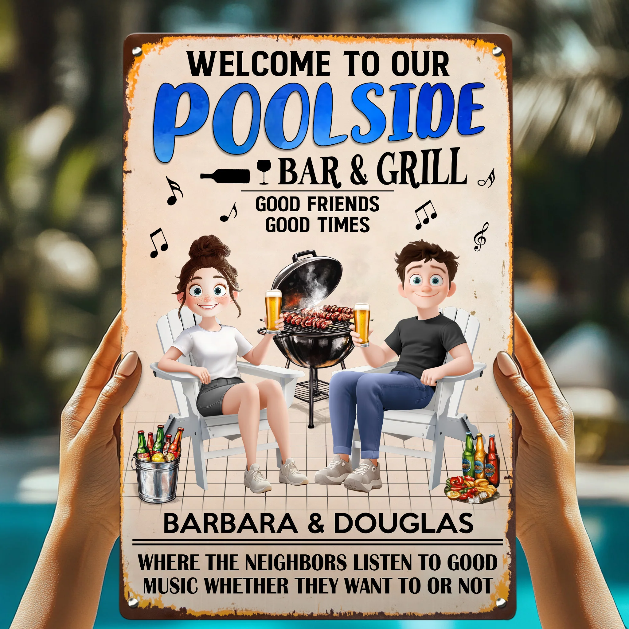 Welcome To Our Poolside New Version Outdoor Decor - Personalized Metal Sign - Image 2