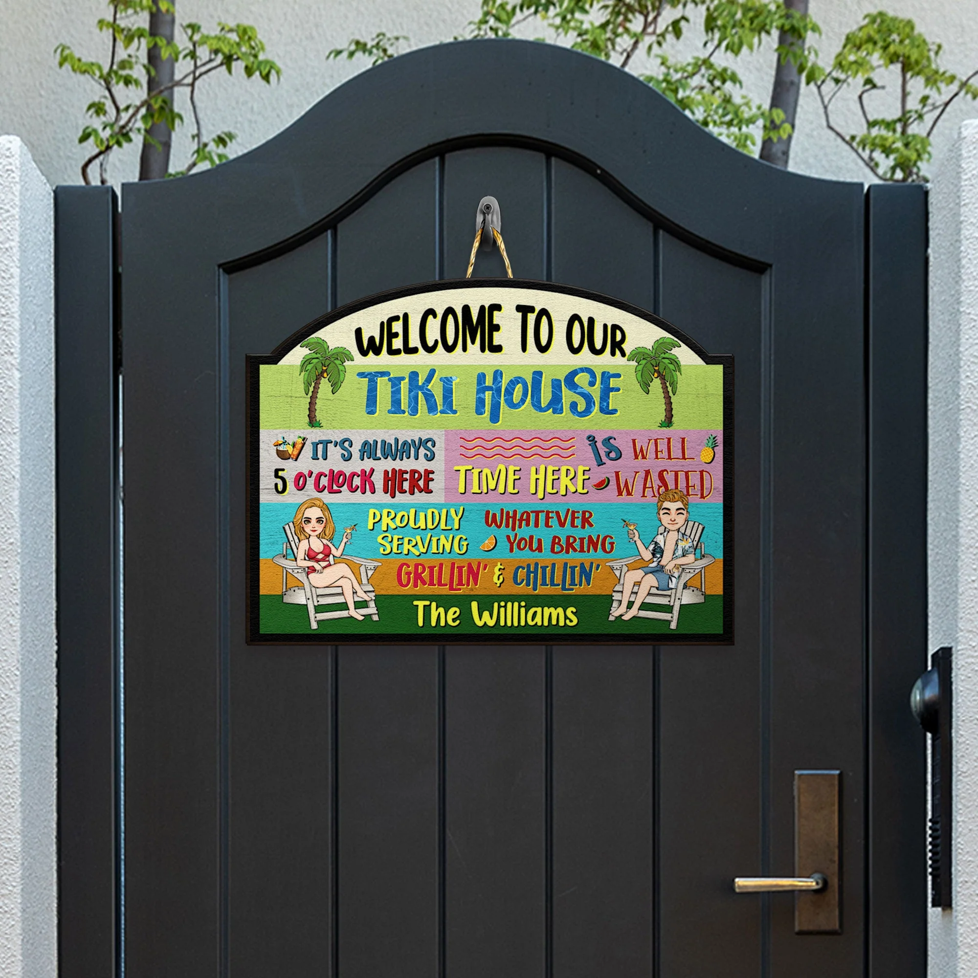 Welcome To Our Tiki House - Personalized Custom Shaped Wood Sign - Image 4
