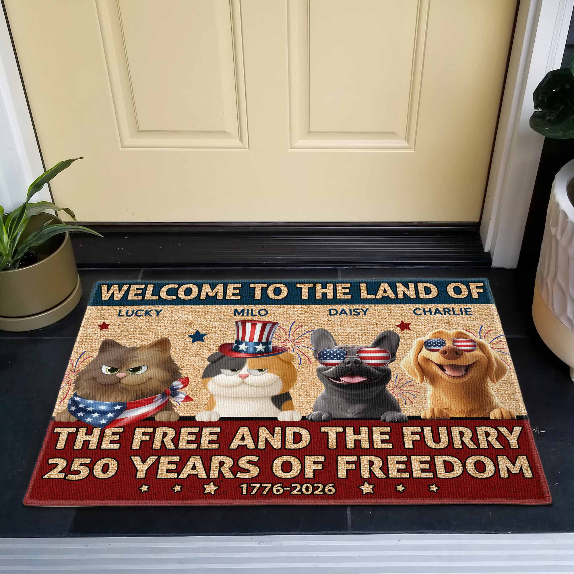 Welcome To The Land Of The Free And Furry - Personalized Doormat - Image 2