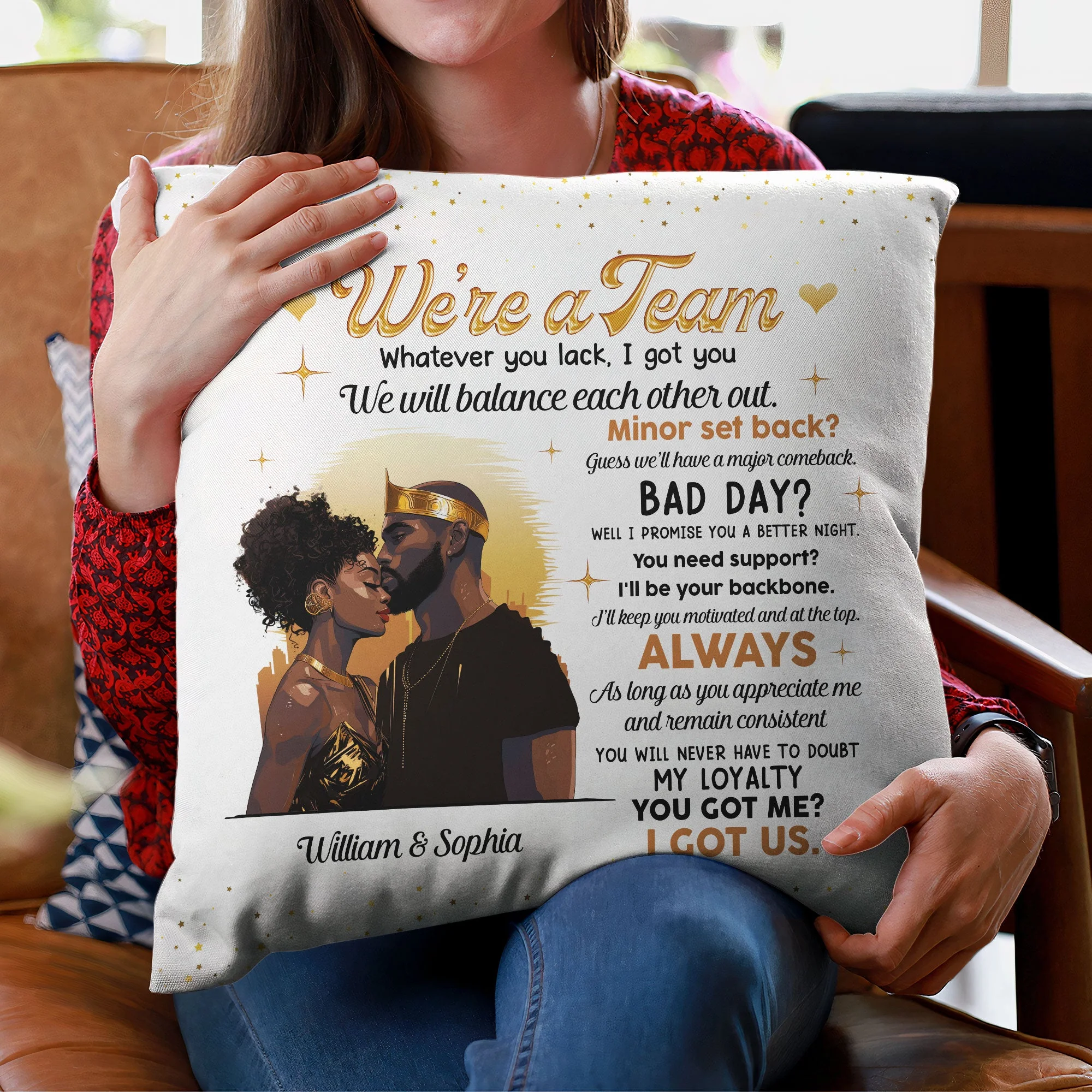 We're A Team I Got Us Black African Couple - Personalized Pillow (Insert Included) - Image 3