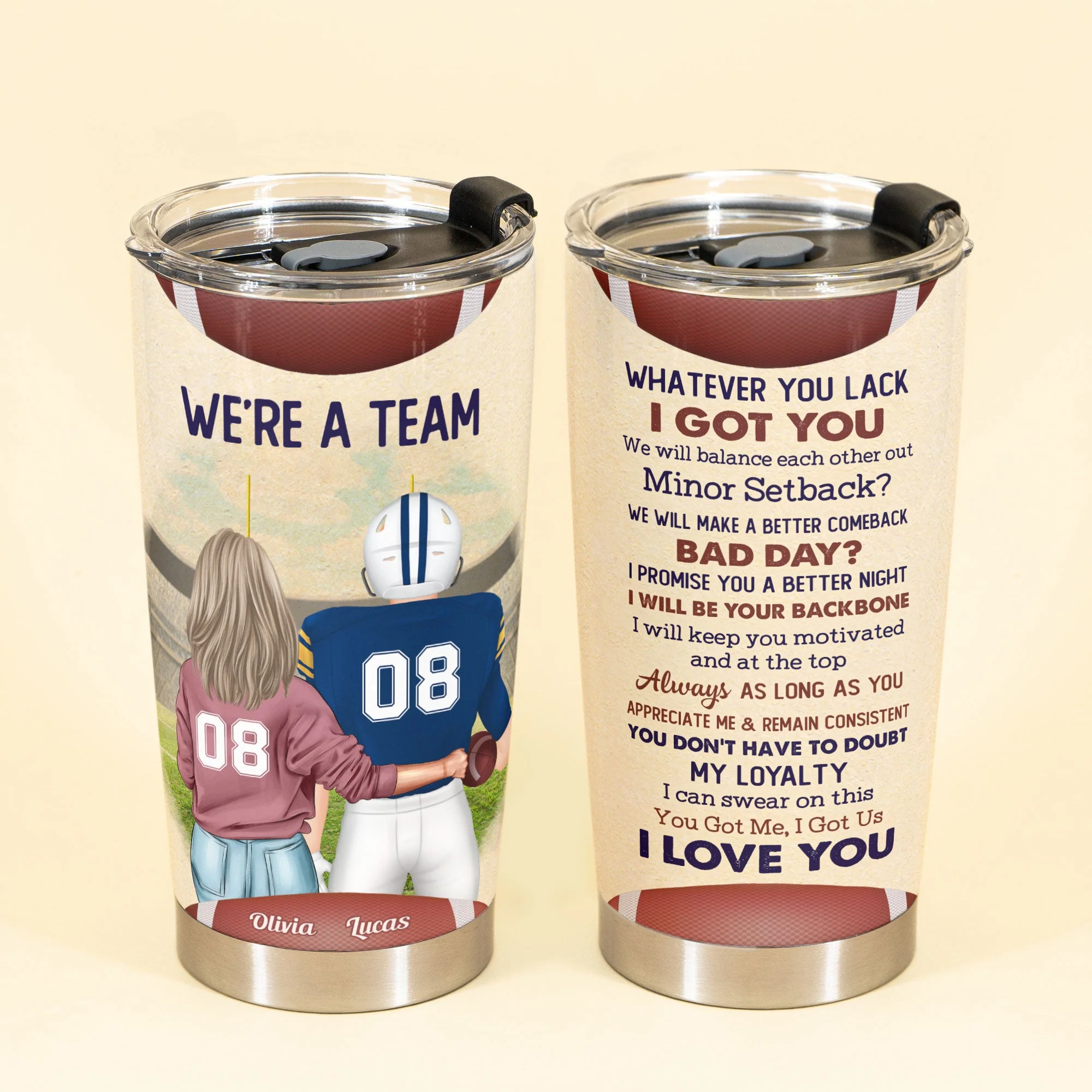 We're A Team - Personalized Tumbler Cup - Birthday, Anniversary Gift For Football Couple, Boyfriend, Girlfriend, Husband & Wife - Image 2