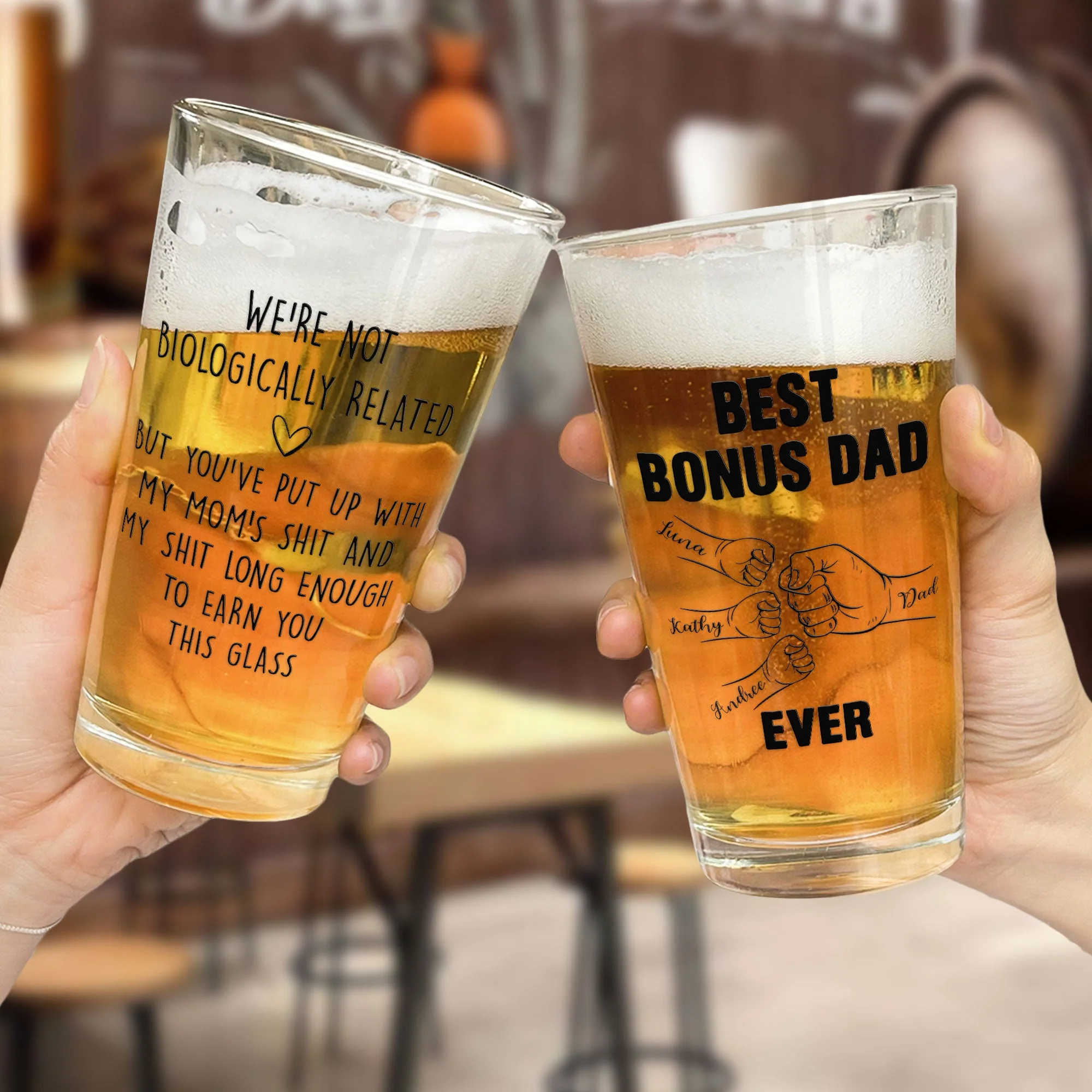 We're Not Biologically Related Bonus Dad Step Dad Gift - Personalized Beer Glass - Image 2
