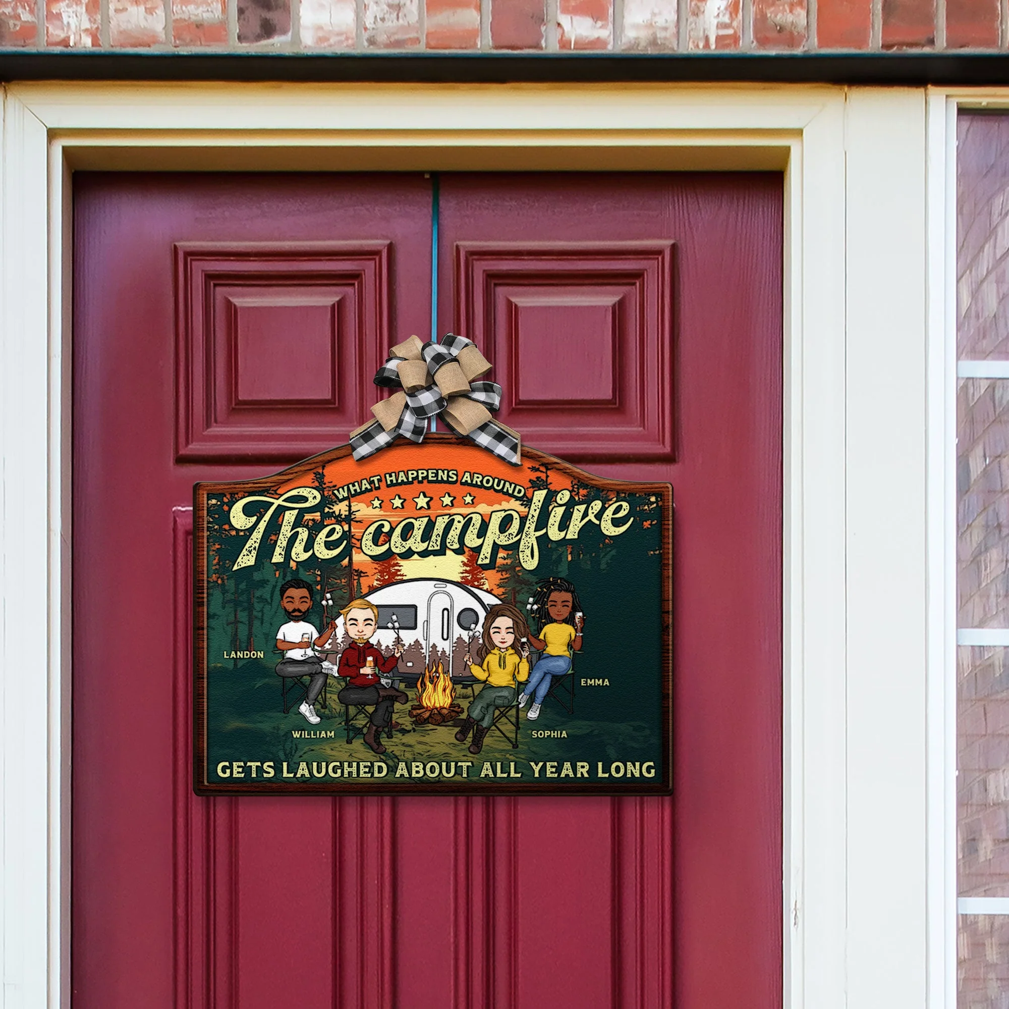 What Happens Around The Campfire - Personalized Custom Shaped Wood Sign - Image 2