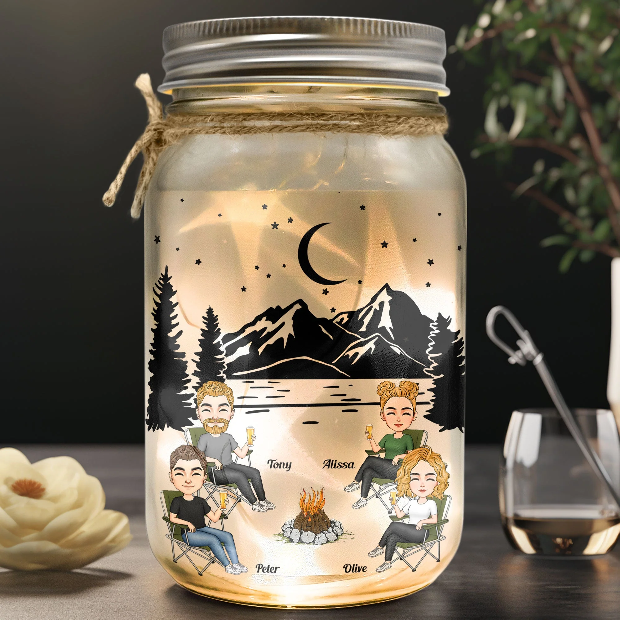 What Happens At The Campfire Gets Laughed About All Year Long - Personalized Mason Jar Light - Image 3