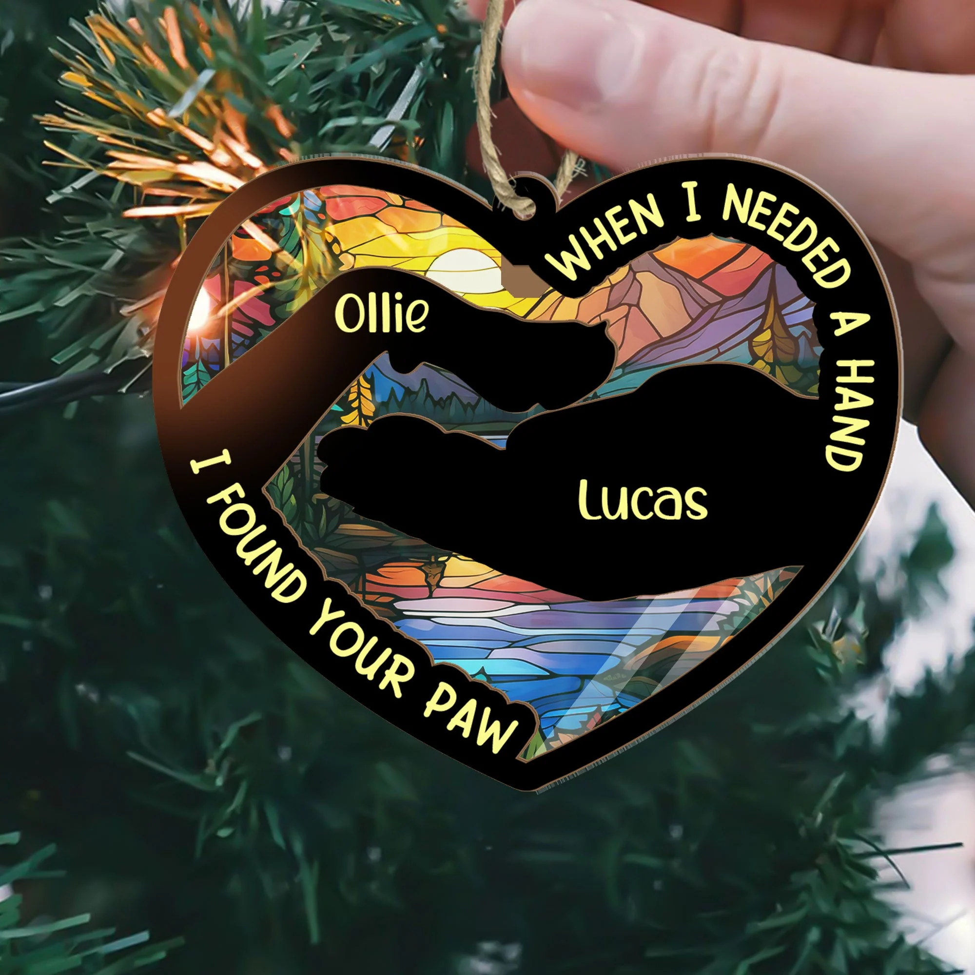 When I Needed A Hand, I Found Your Paw - Personalized Suncatcher Ornament - Image 6