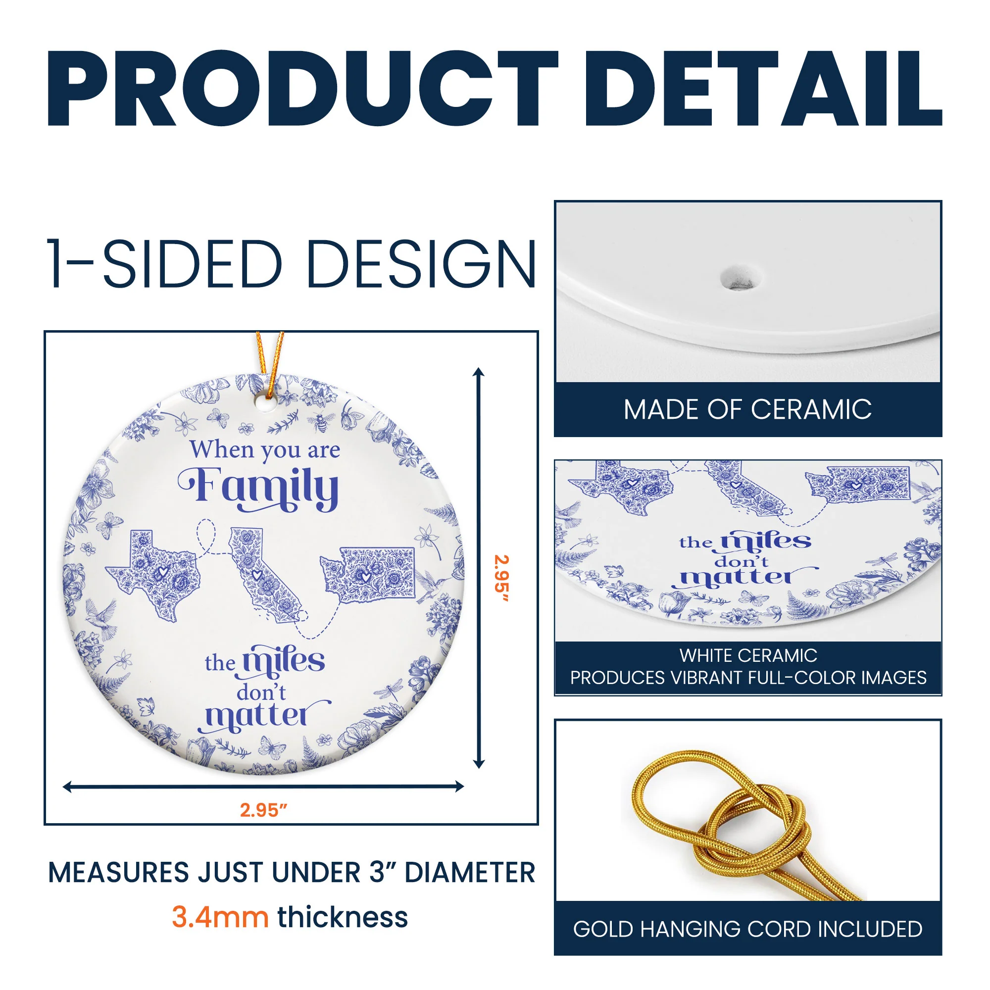 When You Are Family, Siblings The Miles Don't Matter - Personalized Ceramic Ornament - Image 3