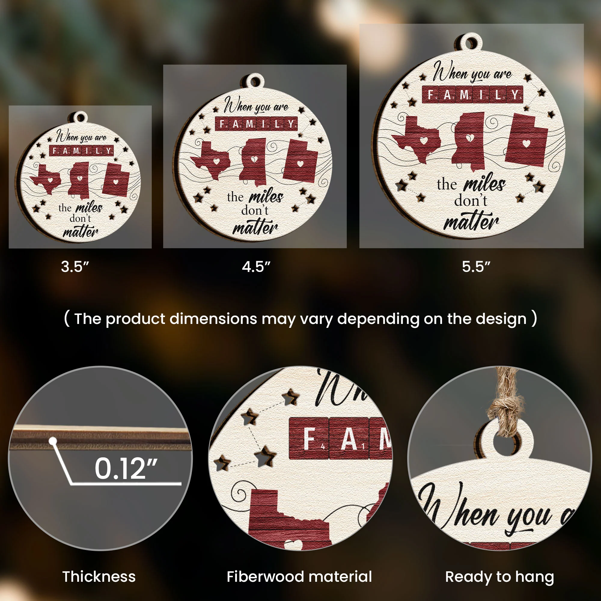 When You Are Family The Miles Don't Matter - Personalized Wooden Ornament - Image 3
