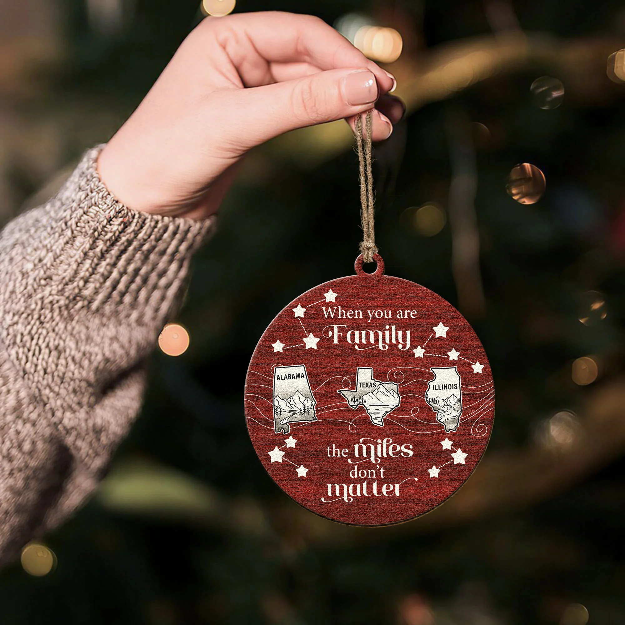 When You Are Family The Miles Don't Matter State Map - Personalized Wooden Ornament - Image 4