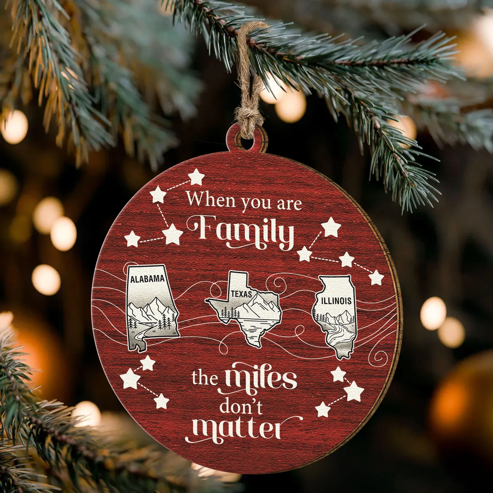 When You Are Family The Miles Don't Matter State Map - Personalized Wooden Ornament - Image 5