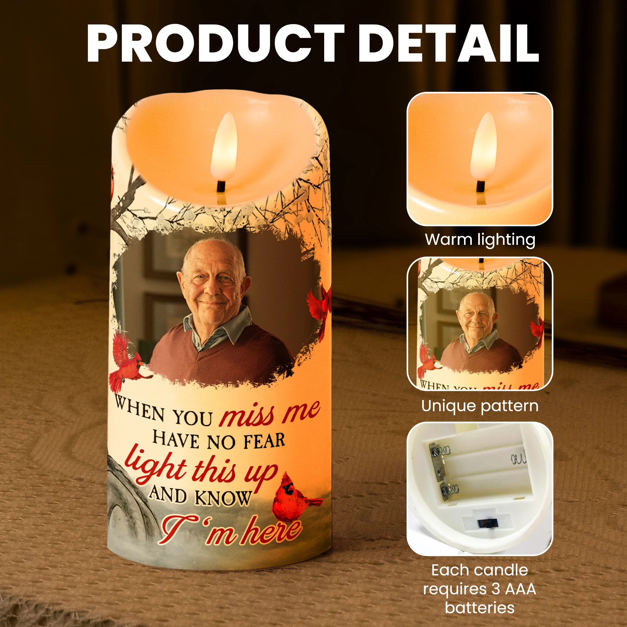 When You Miss Me Have No Fear - Personalized Photo LED Candle - Image 6