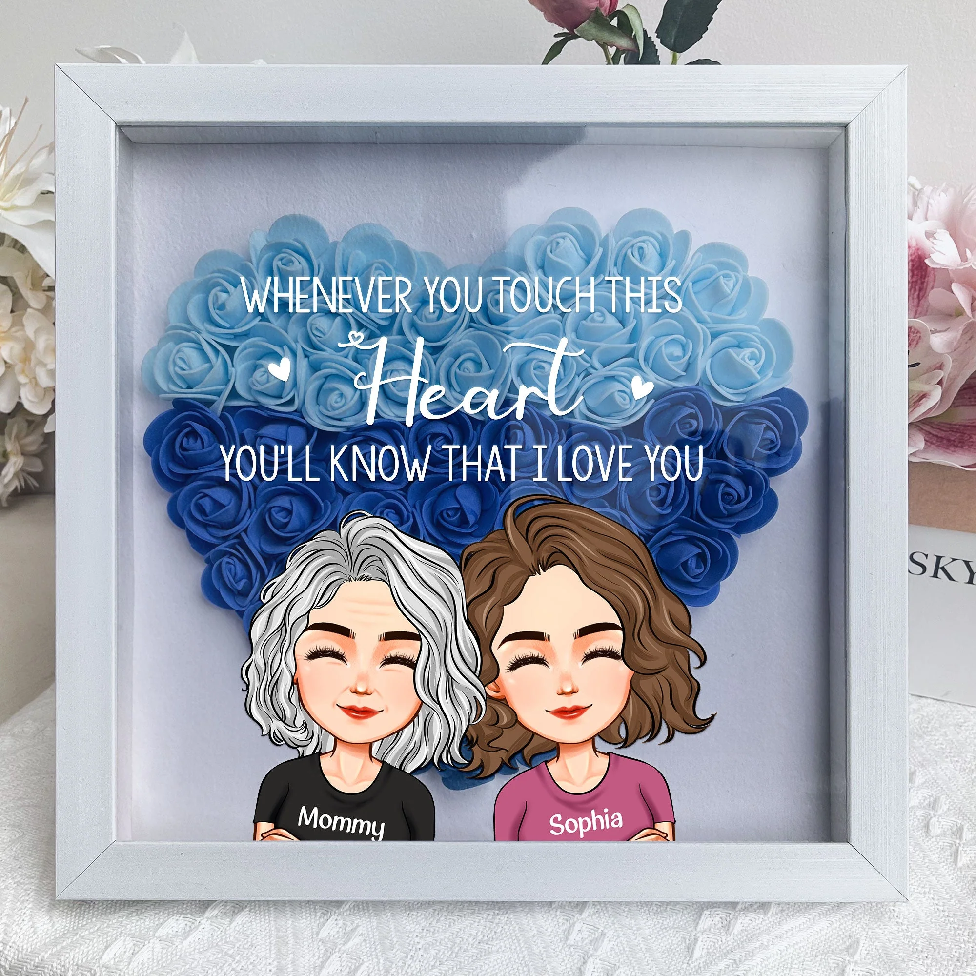 Whenever You Touch This Heart - Personalized Flower Shadow Box - Image 2