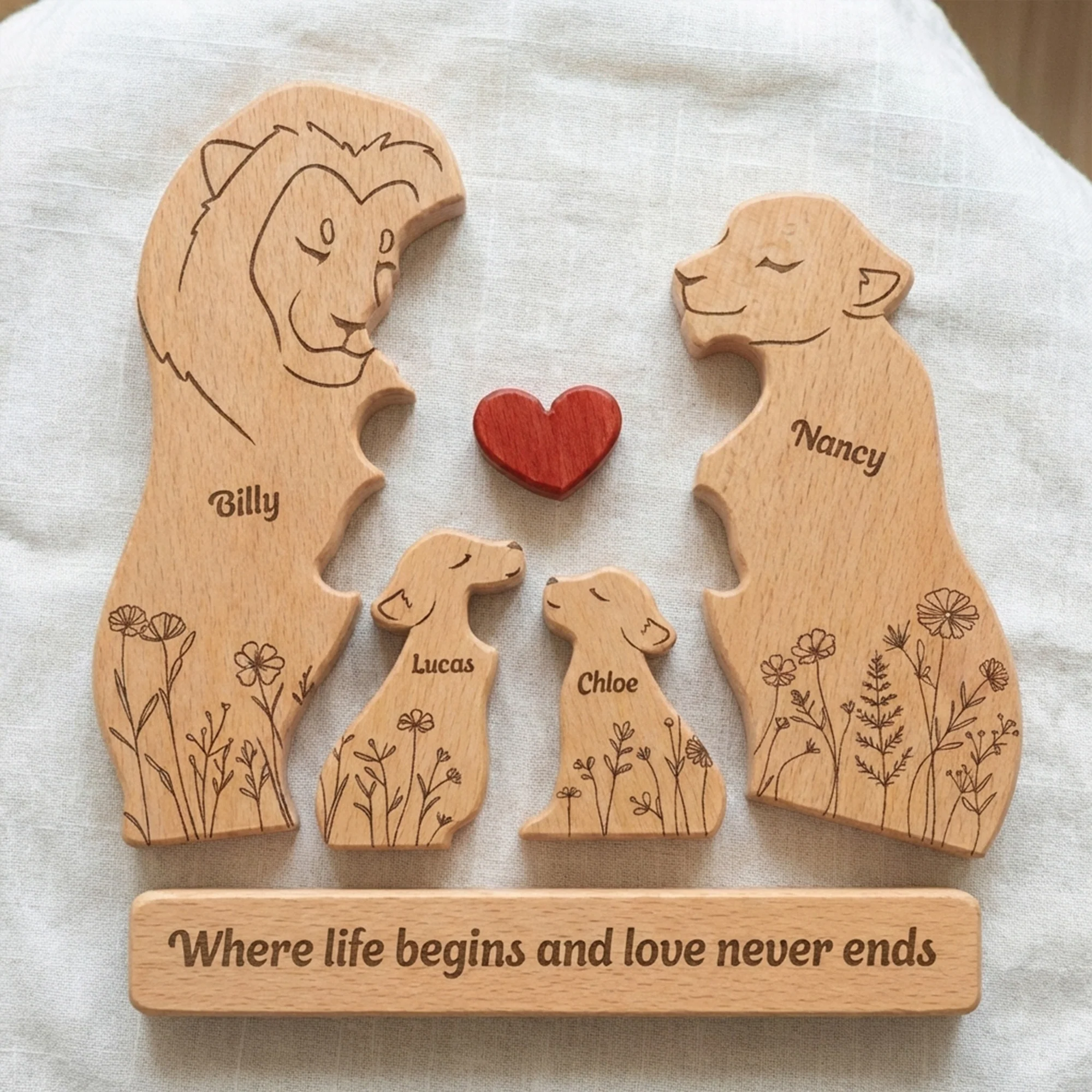 Where Life Begins And Love Never Ends Mother's Day Gift - Personalized Wooden Lion Family Puzzle - Image 3