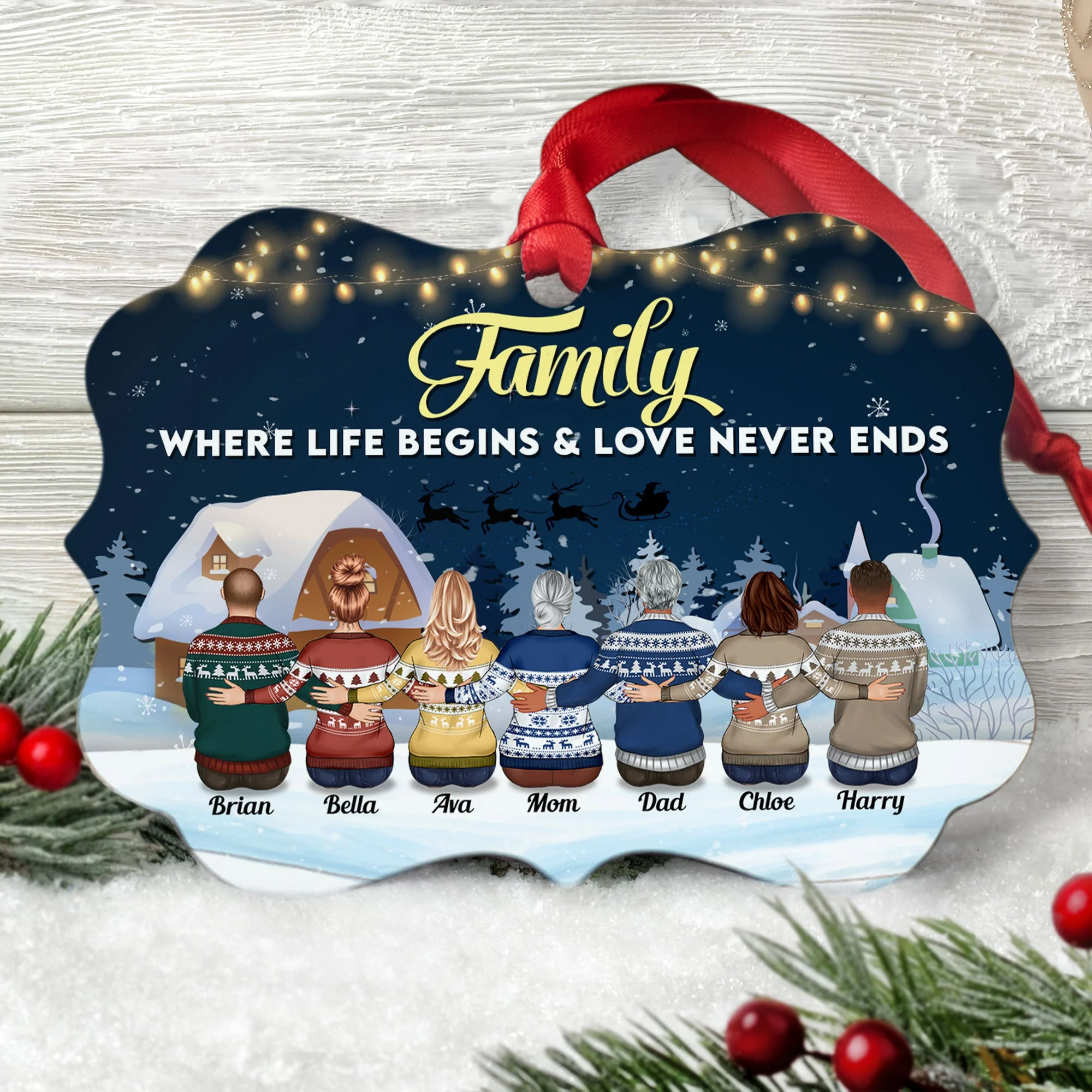 Where Life Begins And Love Never Ends - Personalized Aluminum Ornament - Christmas, Loving Gift For Family Members, Mom, Dad, Brothers, Sisters - Image 2