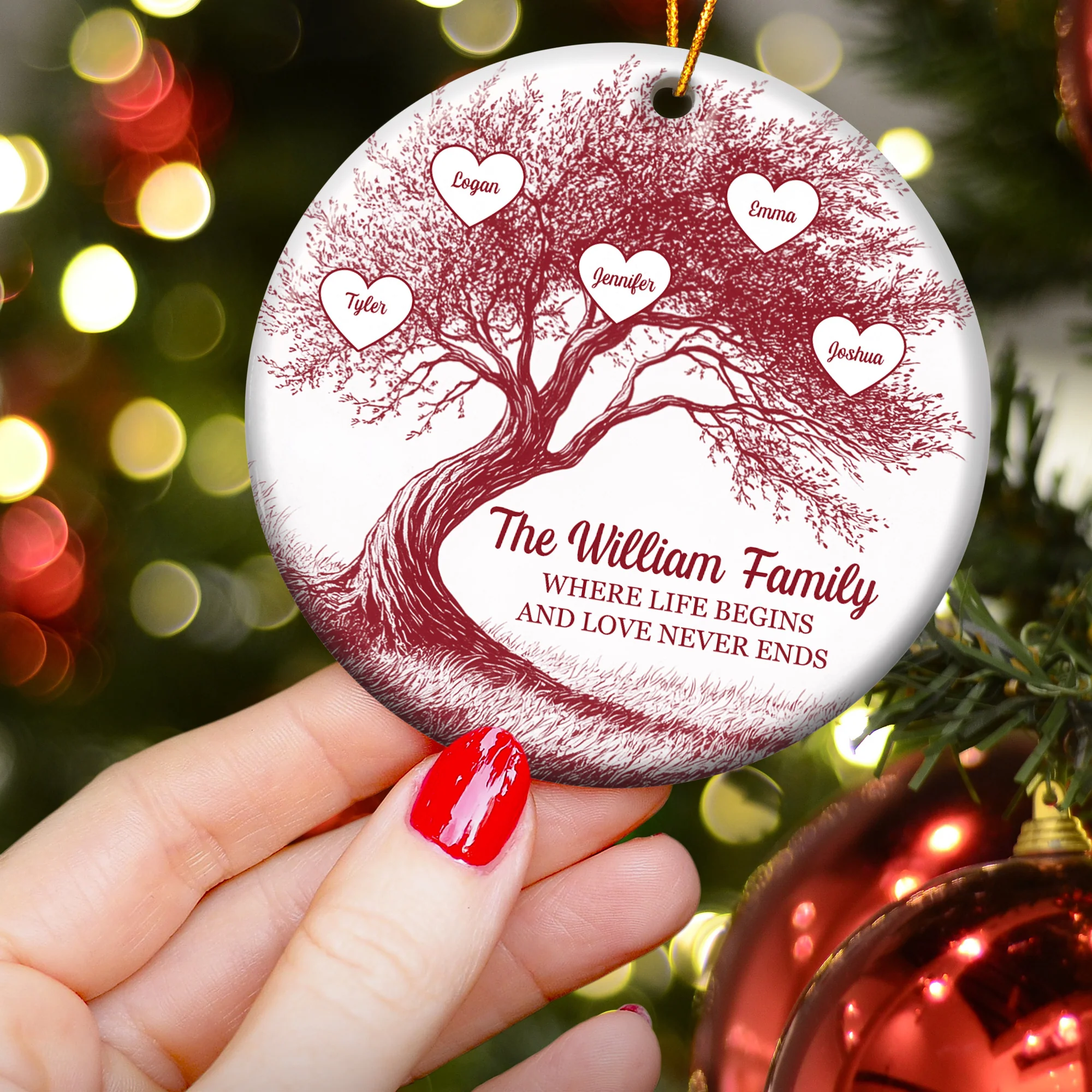 Where Life Begins And Love Never Ends - Personalized Ceramic Ornament - Image 3