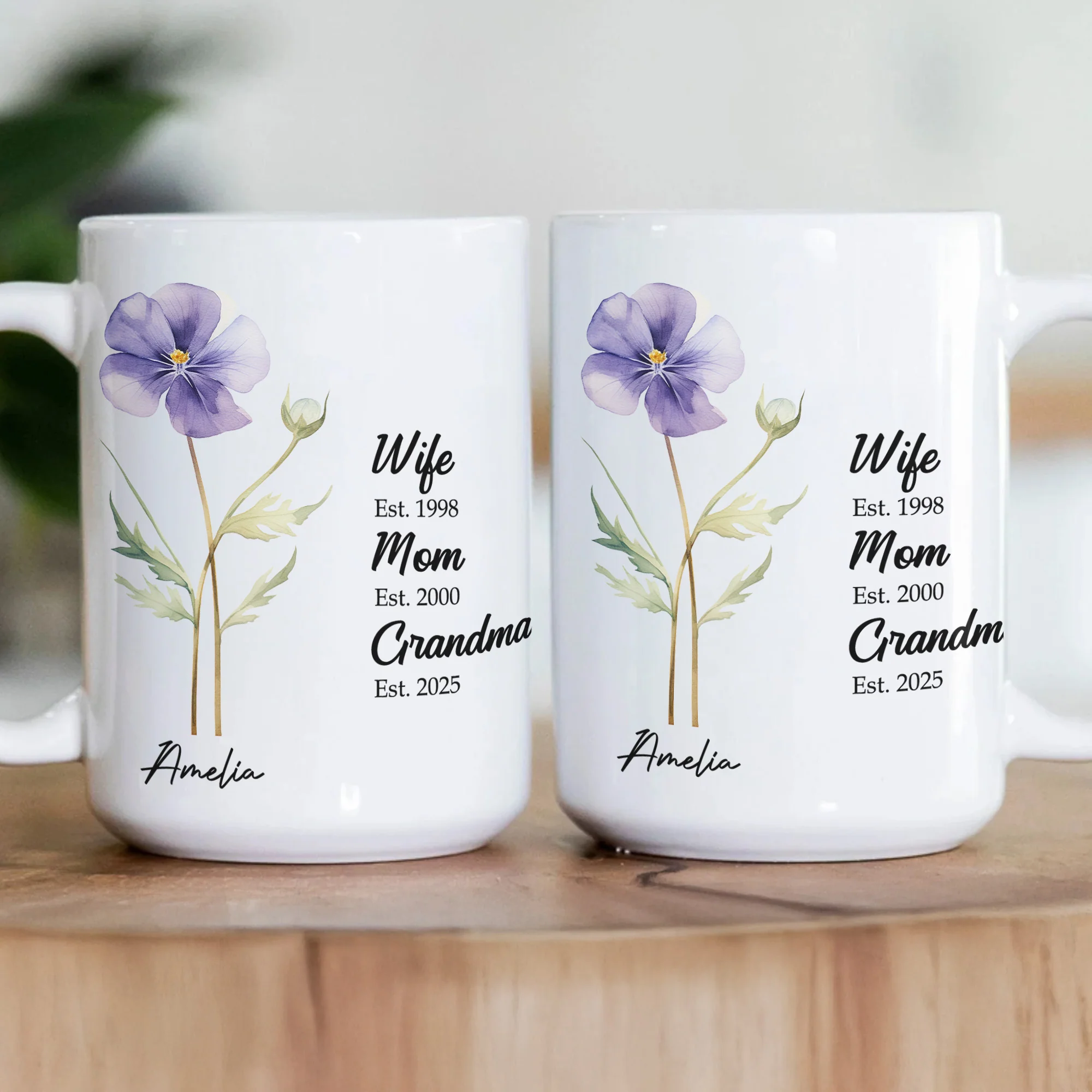 Wife Mom Grandma Birth Flower - Personalized Mug - Image 3