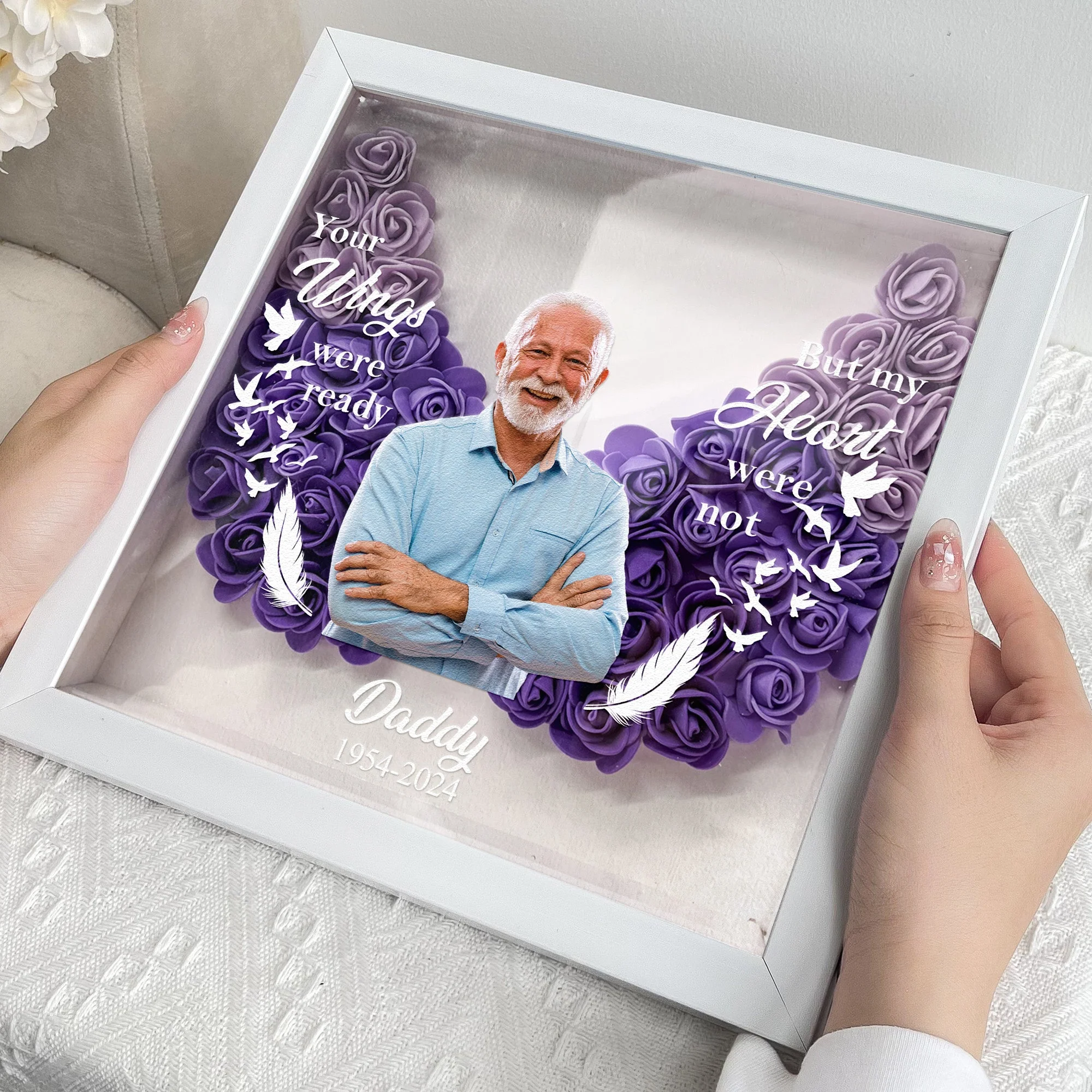 Wing-shaped Memorial Gift - Personalized Photo Flower Shadow Box - Image 2