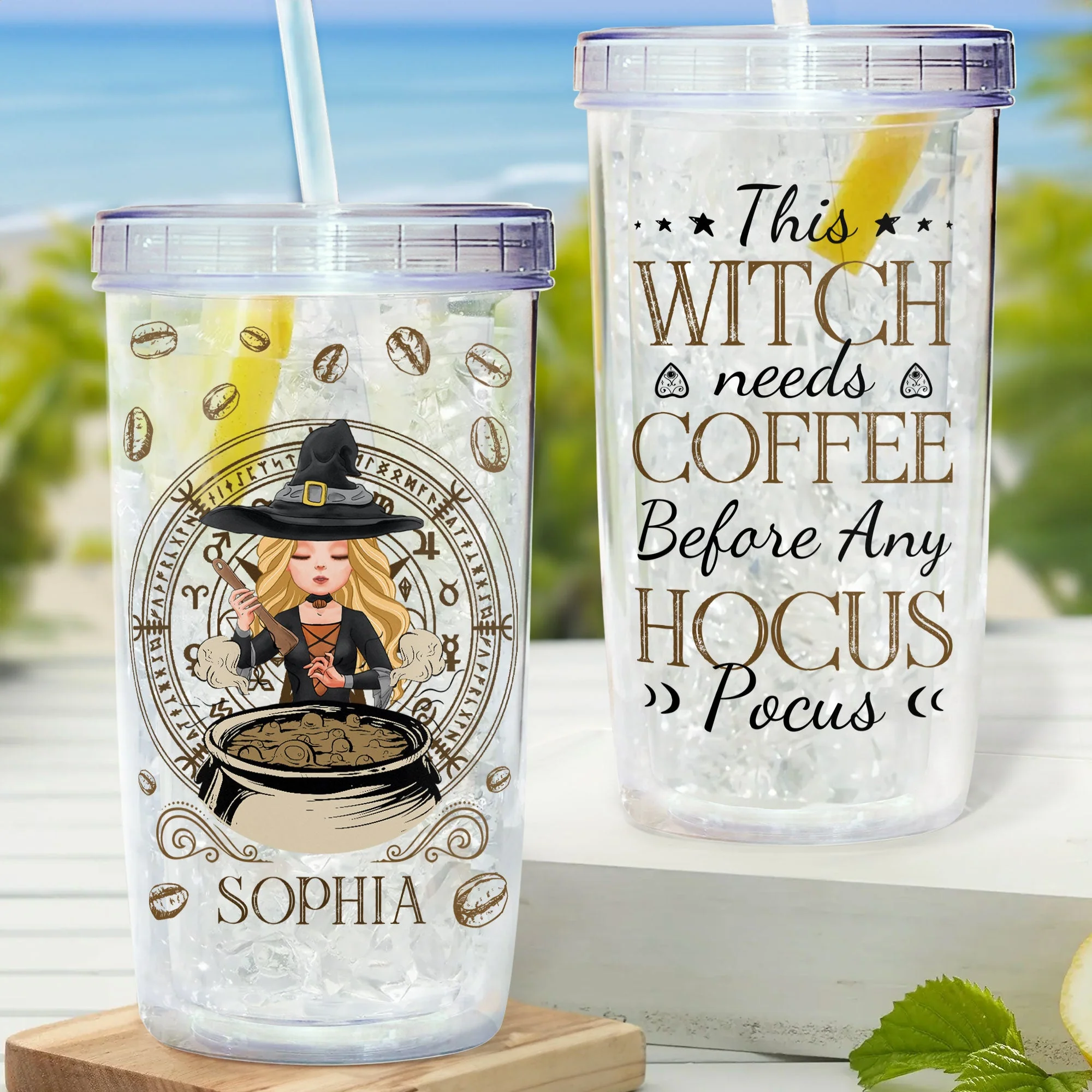 Witch Needs Coffee - Personalized Acrylic Tumbler With Straw - Image 3