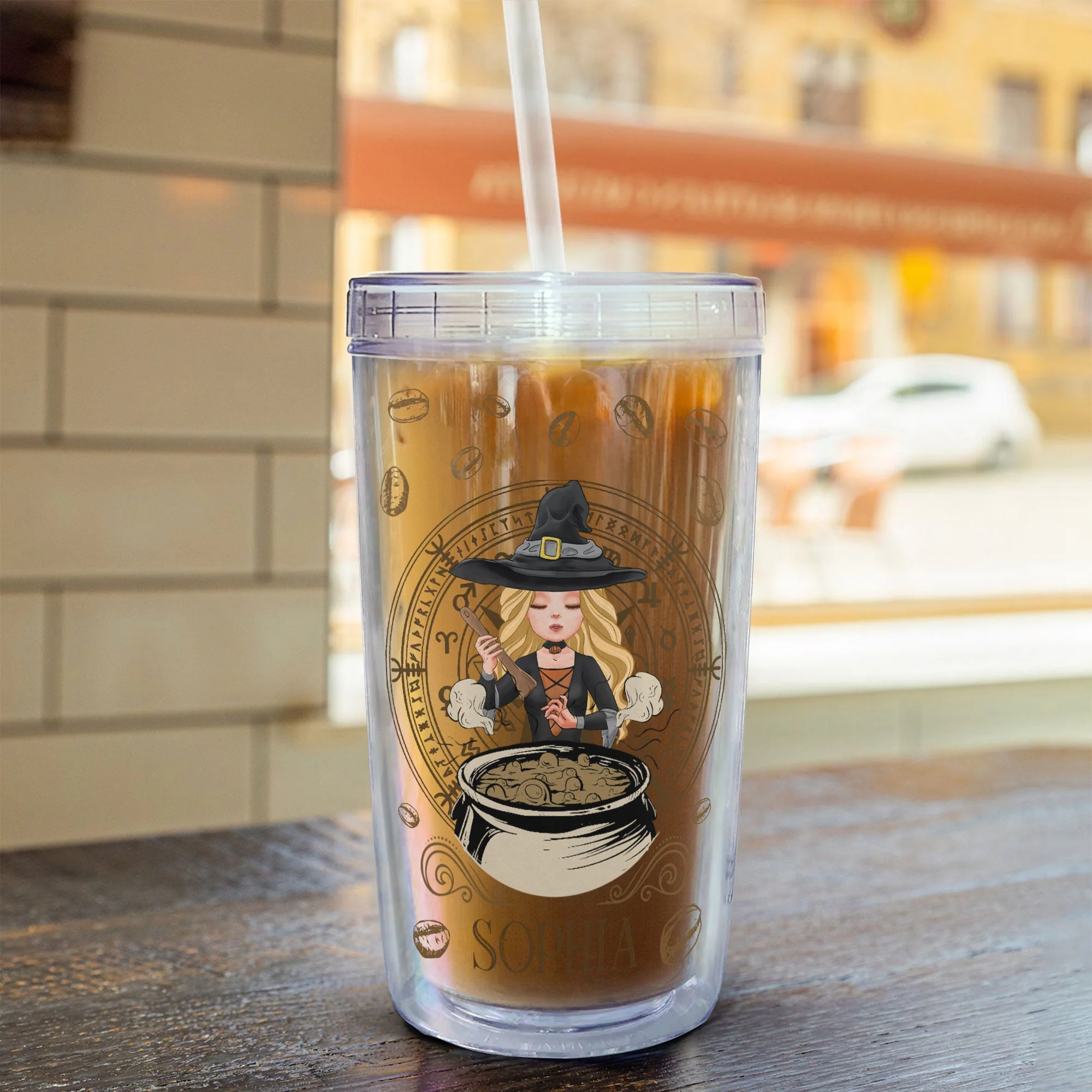 Witch Needs Coffee - Personalized Acrylic Tumbler With Straw - Image 6