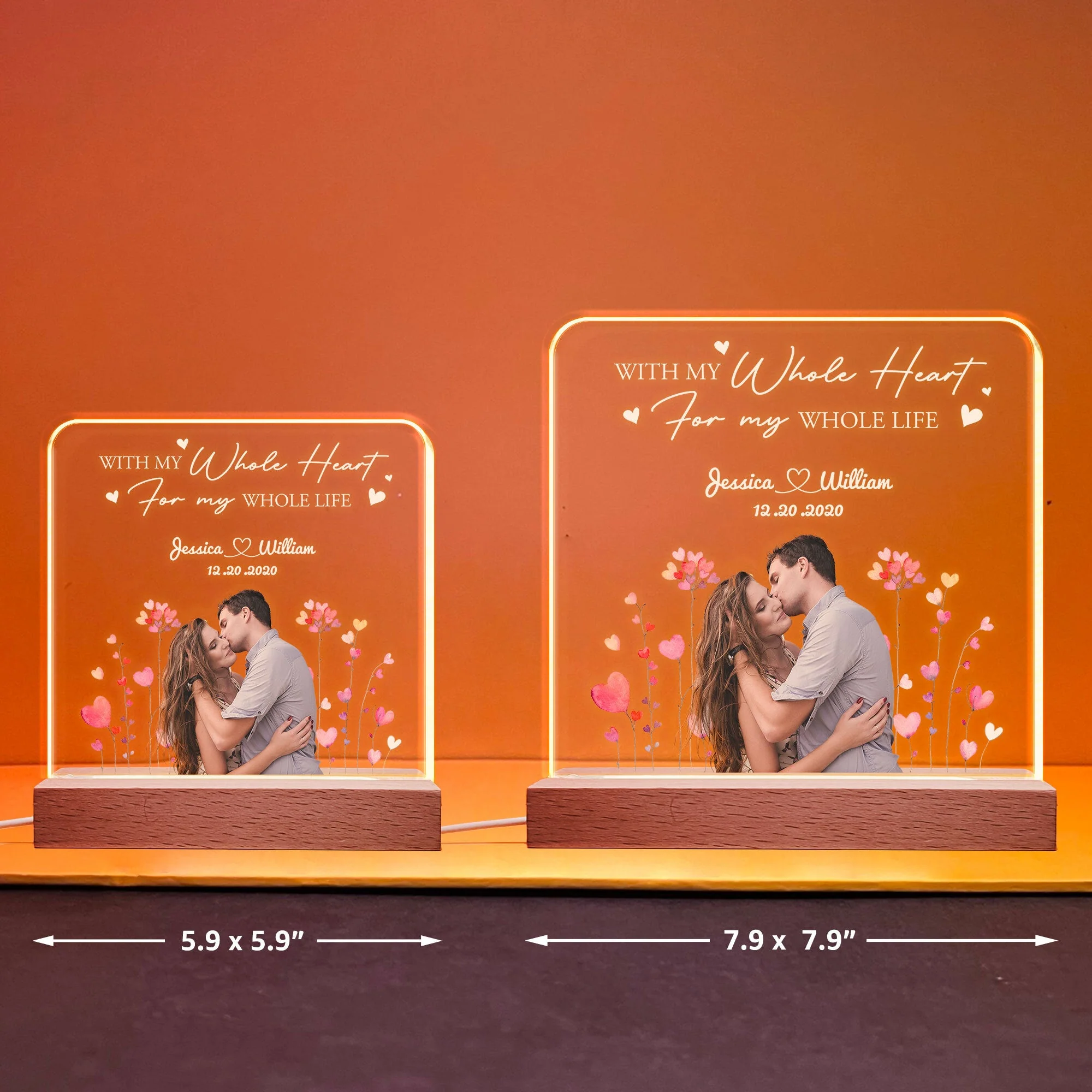 With My Whole Heart, For My Whole Life - Personalized LED Light - Image 2