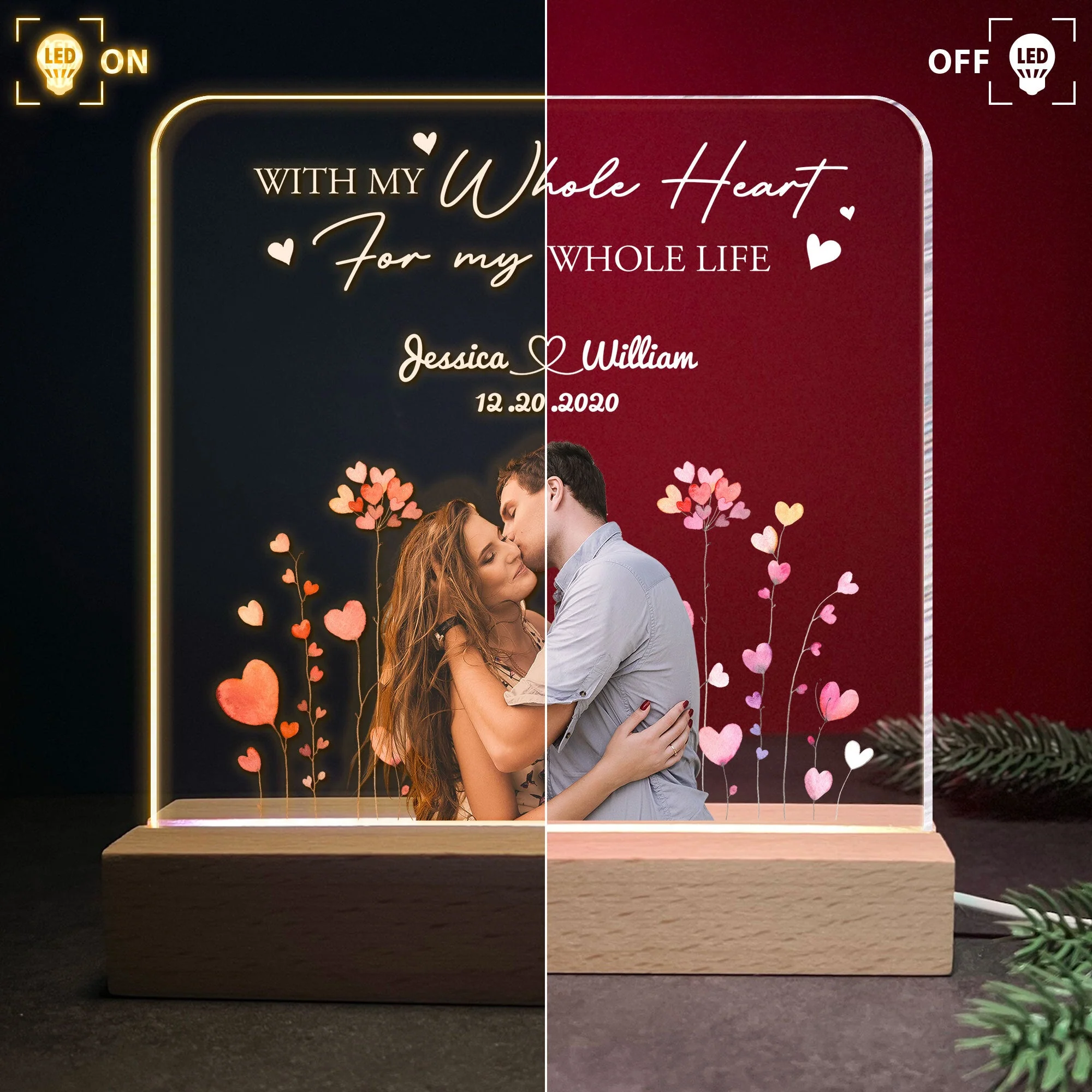 With My Whole Heart, For My Whole Life - Personalized LED Light - Image 4