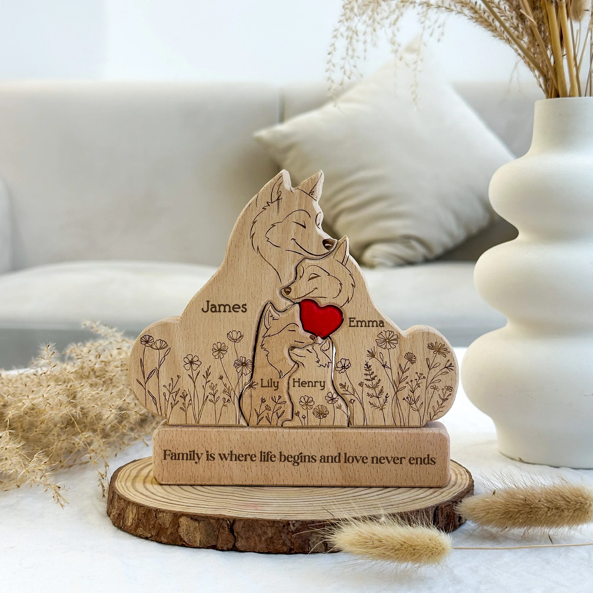 Wolf Family Floral Mother's Day Gift For Mum, Mom, Wife - Personalized Puzzle - Image 2