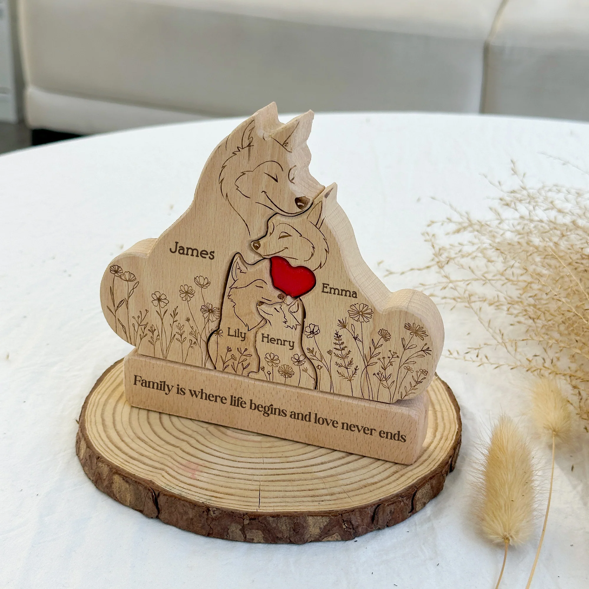 Wolf Family Floral Mother's Day Gift For Mum, Mom, Wife - Personalized Puzzle - Image 3