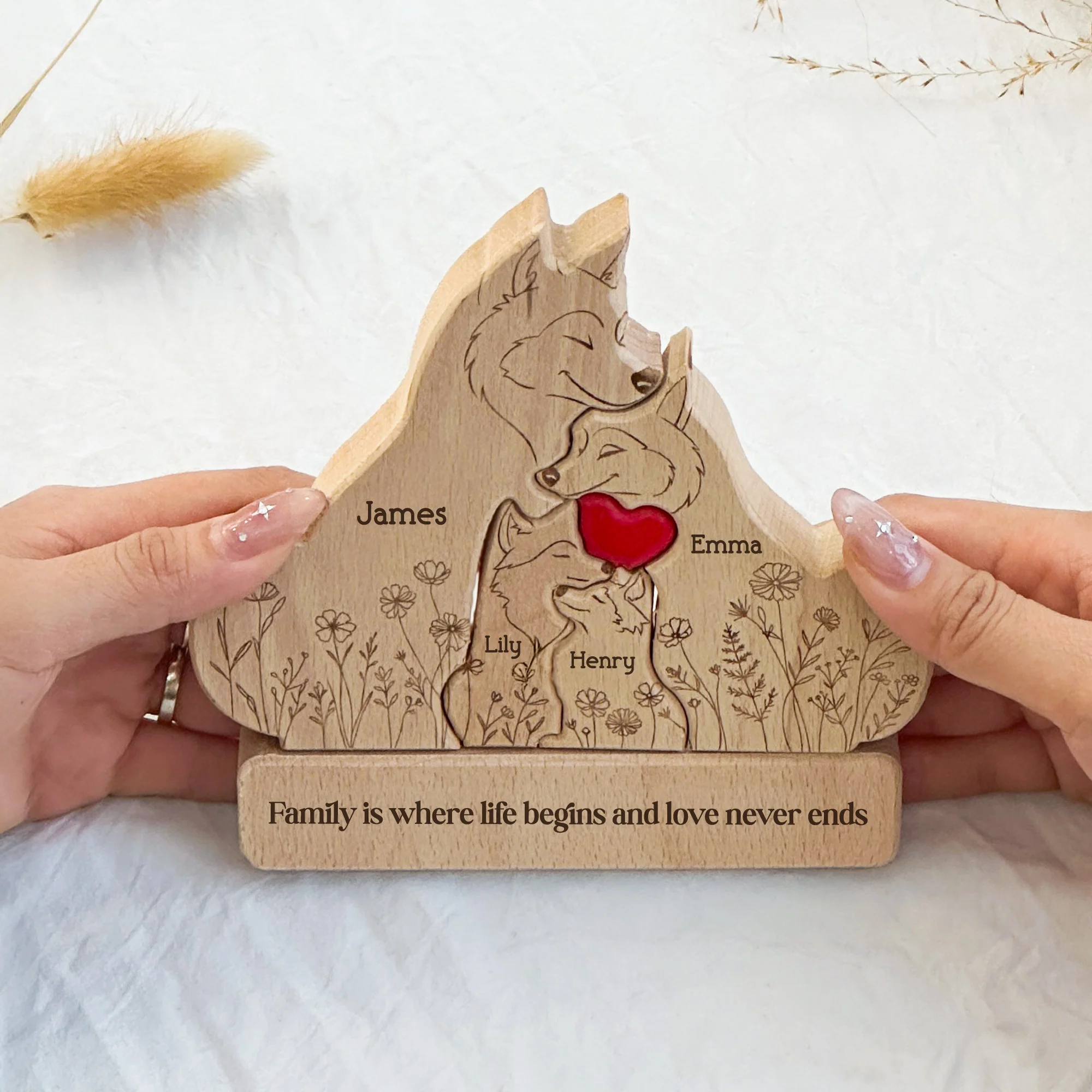 Wolf Family Floral Mother's Day Gift For Mum, Mom, Wife - Personalized Puzzle - Image 4