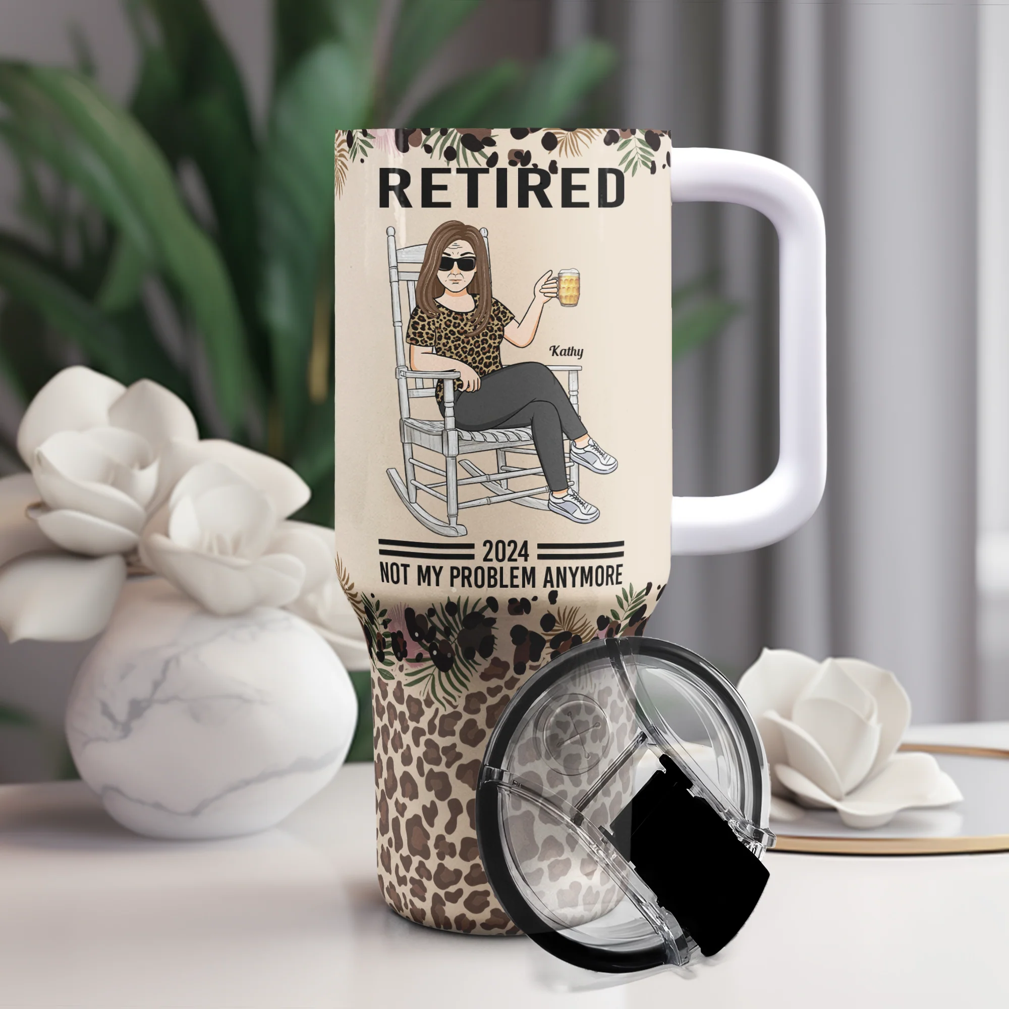 Woman Retired Not My Problem Anymore - Personalized 40oz Tumbler With Straw - Image 2