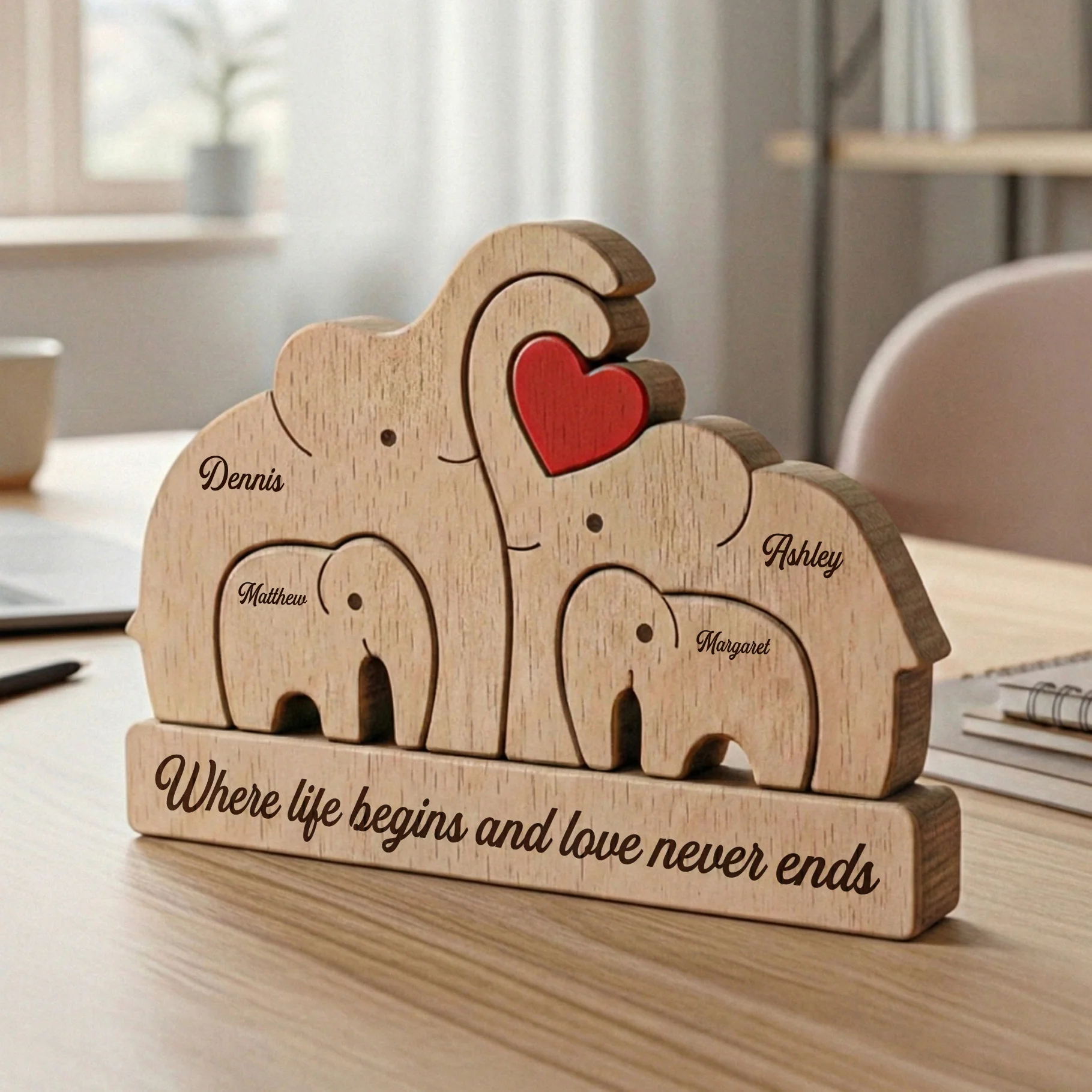 Wooden Elephant Family Puzzle Mother's Day Father's Day Gift - Personalized Puzzle - Image 3